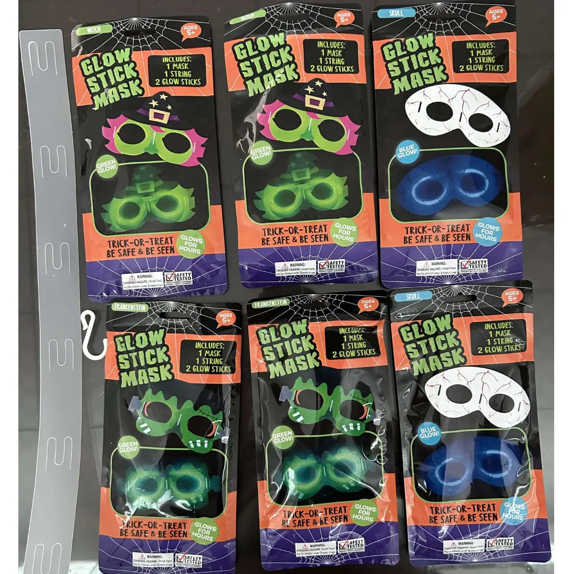 Glow in The Dark Halloween Mask and Glowstick - 6 Pieces Per Pack 24776 KIPP BROTHERS