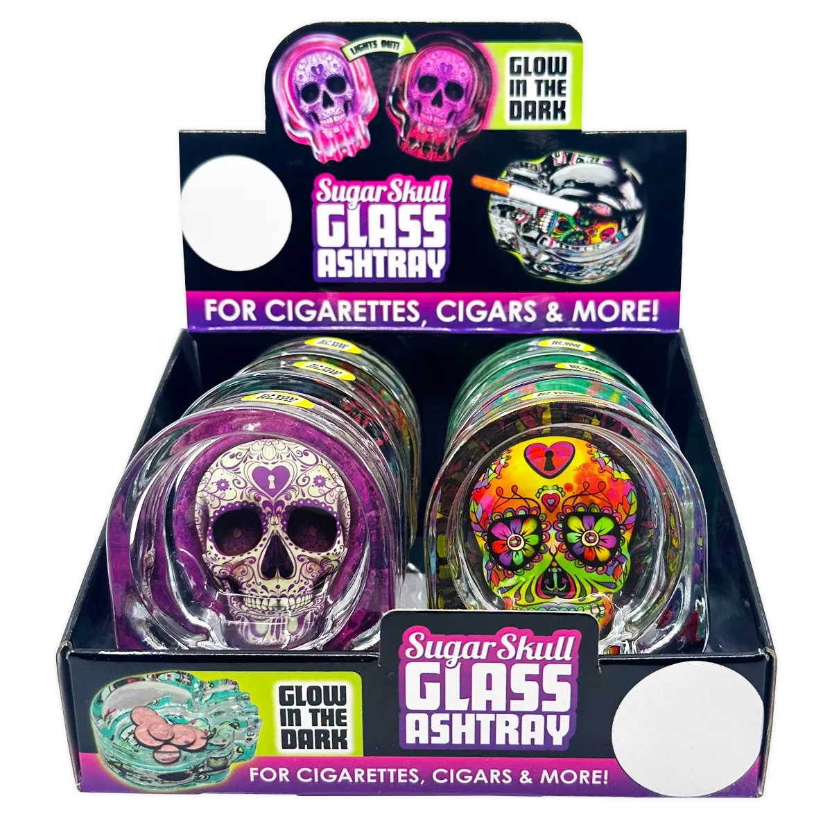 Glass Ashtray in Skull Shaped Design - 6 Pieces Per Retail Ready Wholesale Display 20120 SMOKEZILLA