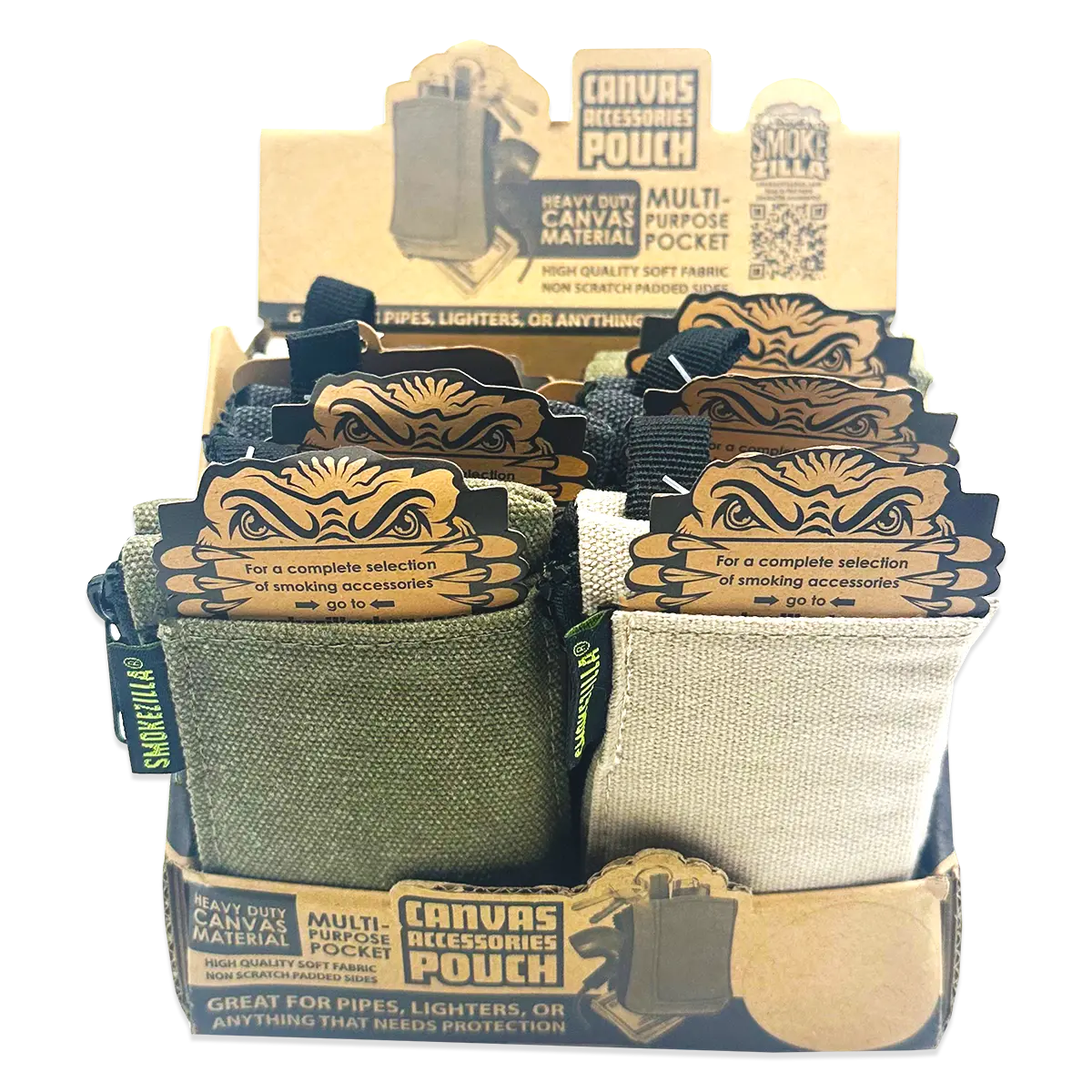 Canvas Accessories Smoker's Pouch with Zipper - 6 Pieces Per Retail Ready Display 22859 SMOKEZILLA