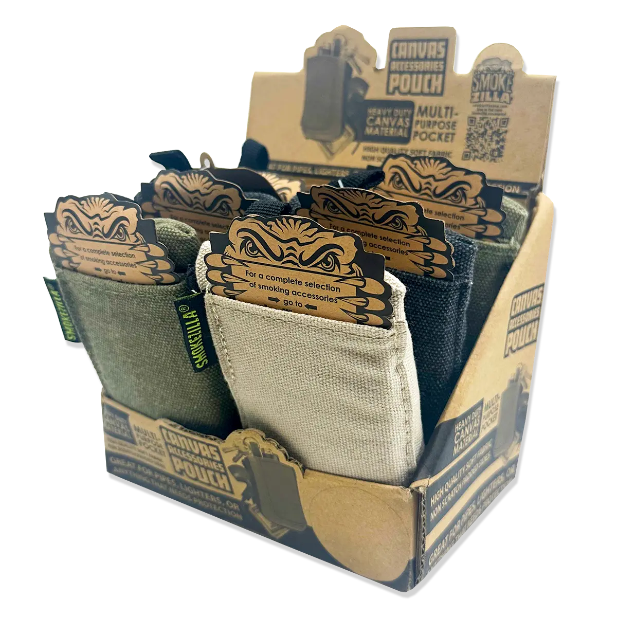 Canvas Accessories Smoker's Pouch with Zipper - 6 Pieces Per Retail Ready Display 22859 SMOKEZILLA