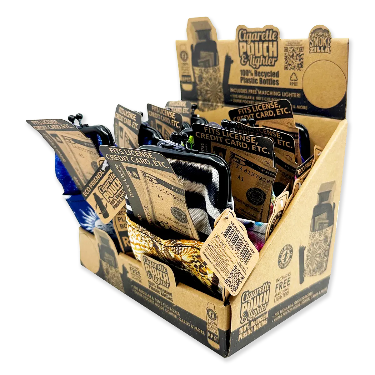 rPET Cigarette Pouch with Matching Lighter - 8 Pieces Per Retail Ready Display 23049 SMOKEZILLA