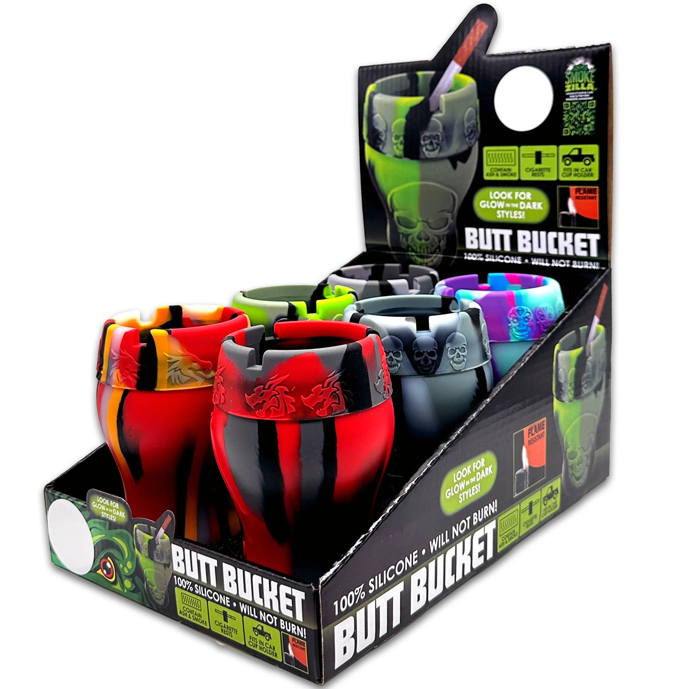 Curved Silicone Butt Bucket Ashtray - 6 Pieces Per Retail Ready Display 23368 SMOKEZILLA