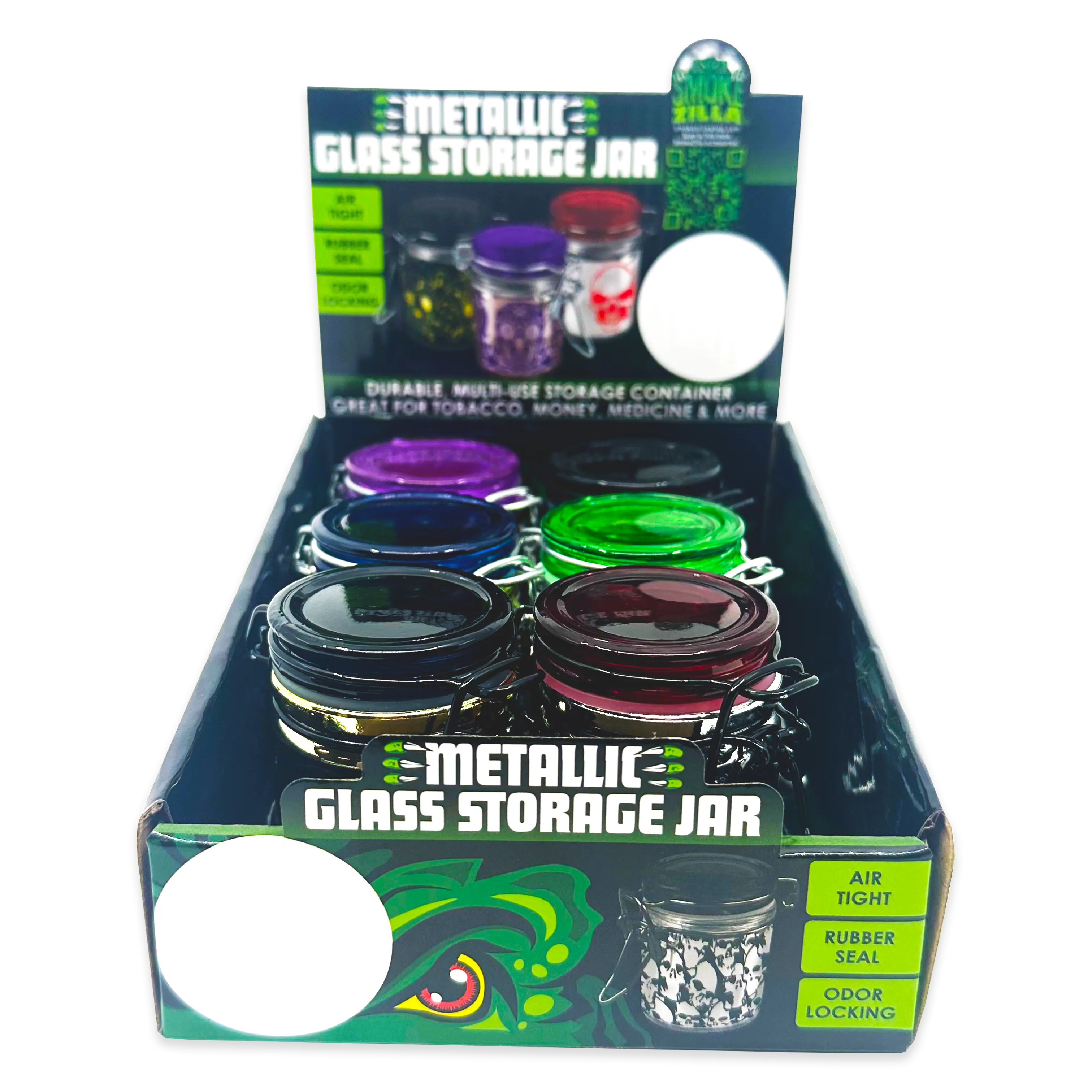 Smell Proof Glass Storage Jar with Hinged Lid- 6 Pieces Per Retail Ready Display 23533 SMOKEZILLA