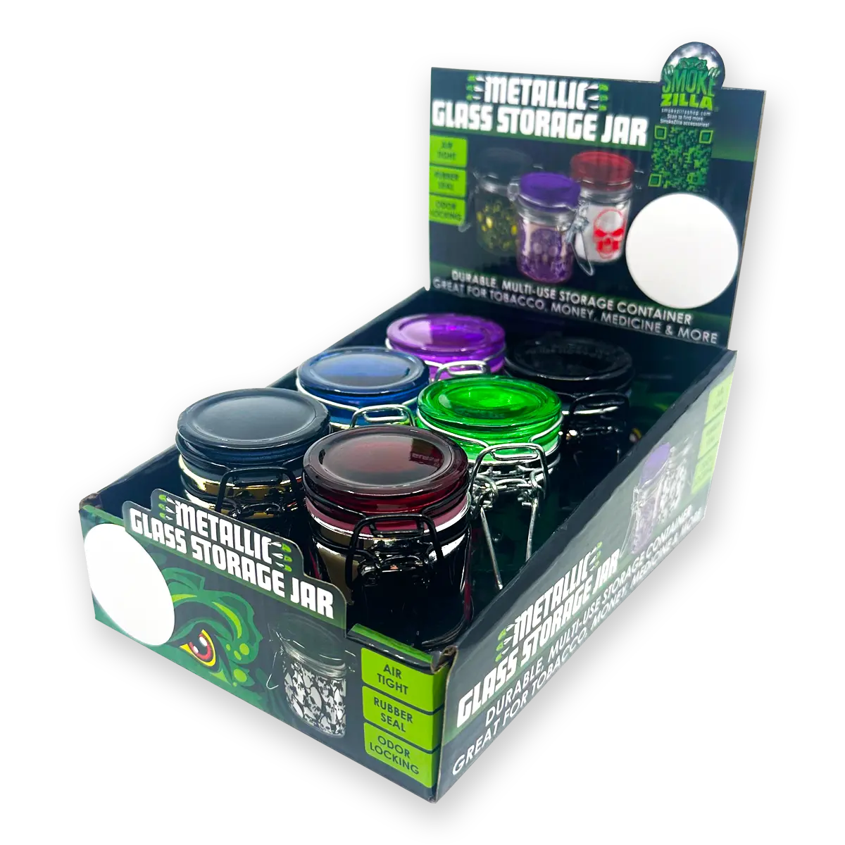 Smell Proof Glass Storage Jar with Hinged Lid- 6 Pieces Per Retail Ready Display 23533 SMOKEZILLA