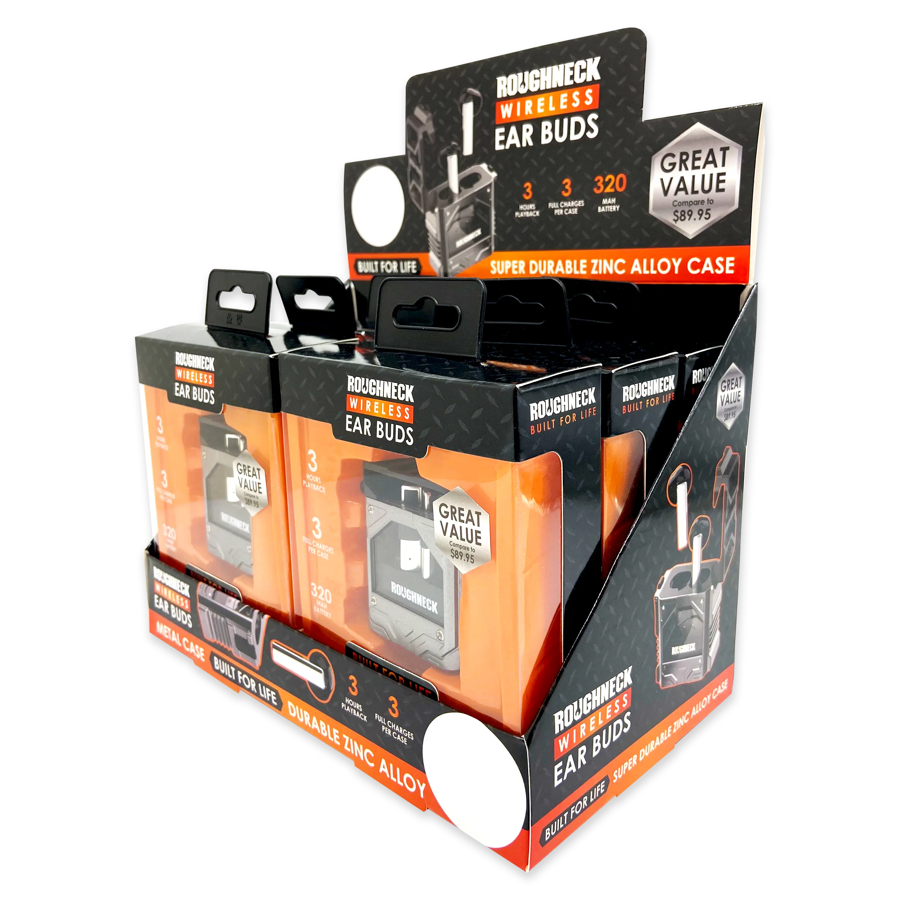 Wireless Earbuds Heavy Duty Metal with Case - 6 Pieces Per Retail Ready Display 23750 ROUGHNECK