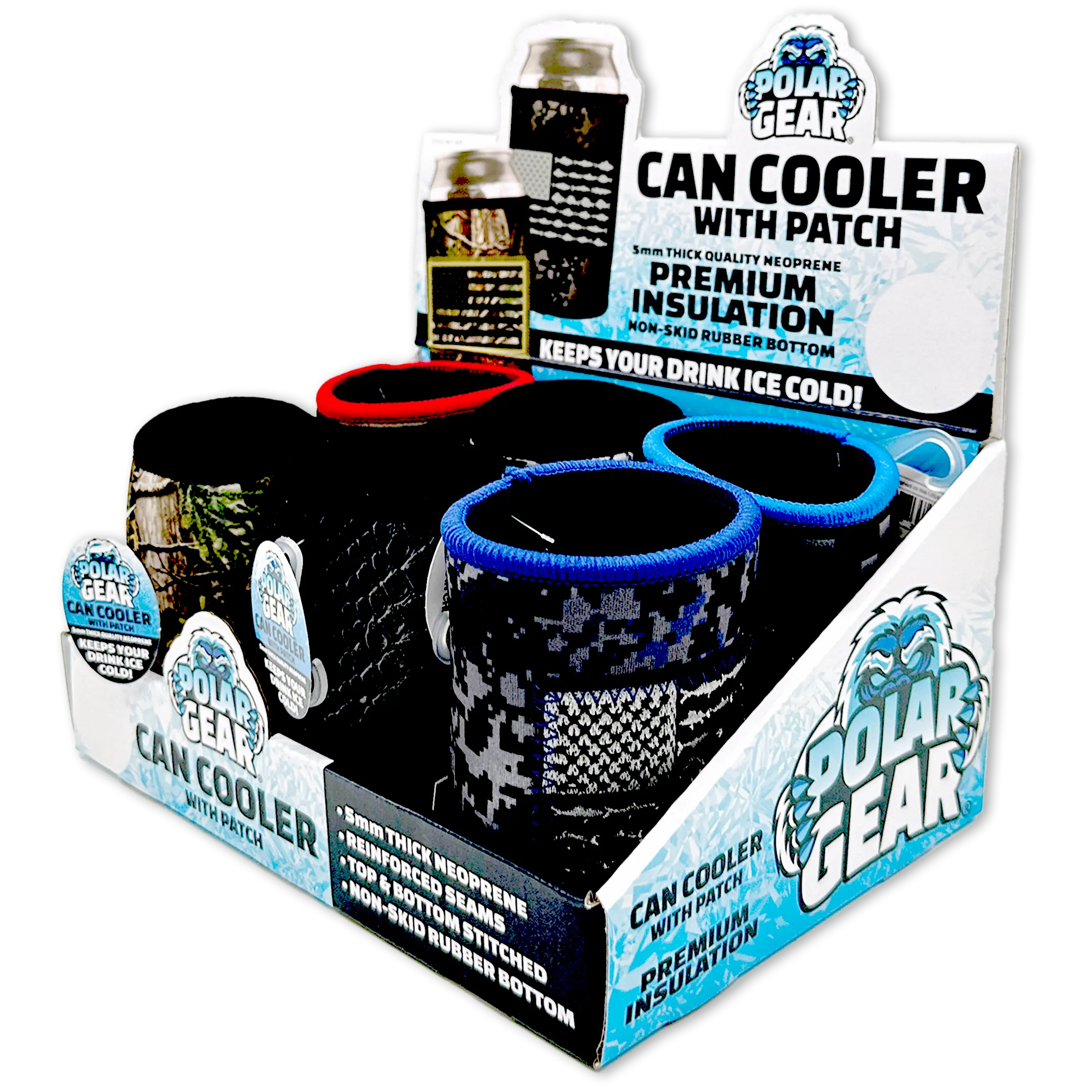 Patriotic Neoprene Can and Bottle Cooler with Patch - 6 Per Retail Ready Display 23761 POLAR GEAR