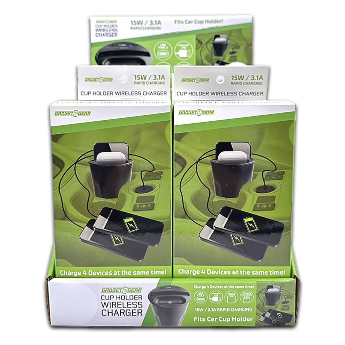 Cup Holder Multi-Port Wireless Charger - 4 Pieces Per Retail Ready Display 23765 GADGET GEAR