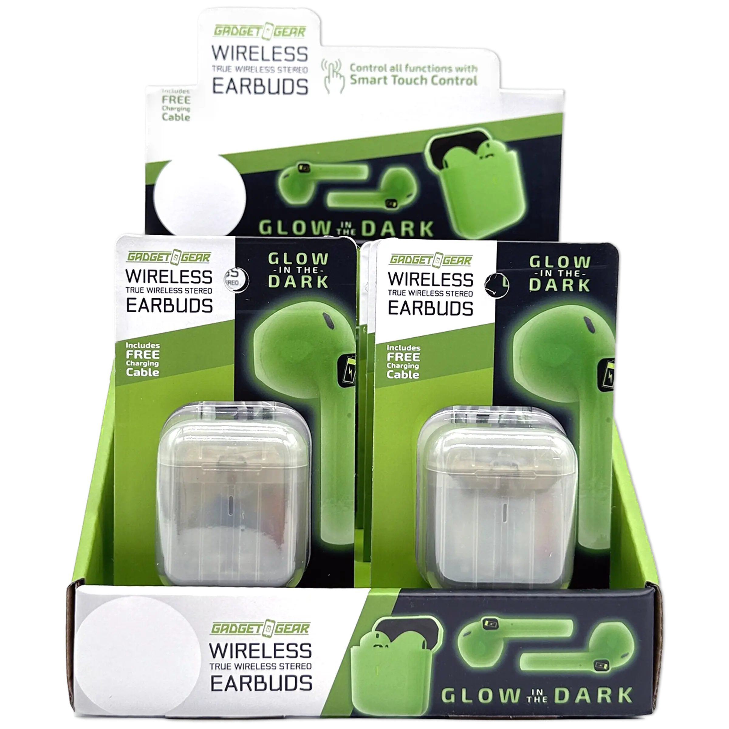 Wireless Earbuds Glow in The Dark with Case - 6 Pieces Per Retail Ready Display 23778 GADGET GEAR