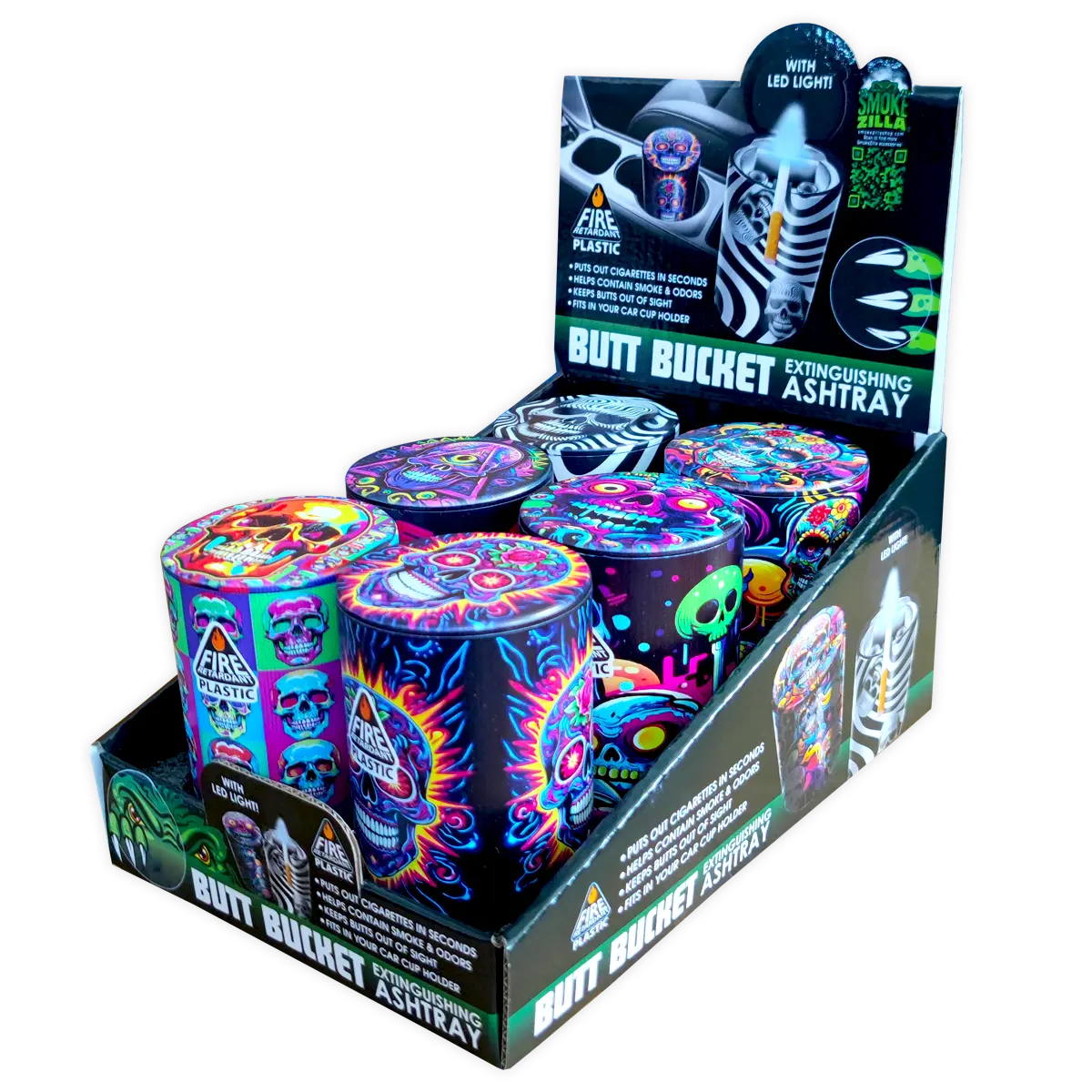 Full Print Butt Bucket Ashtray with LED Light - 6 Pieces Per Retail Ready Display 23784 SMOKEZILLA