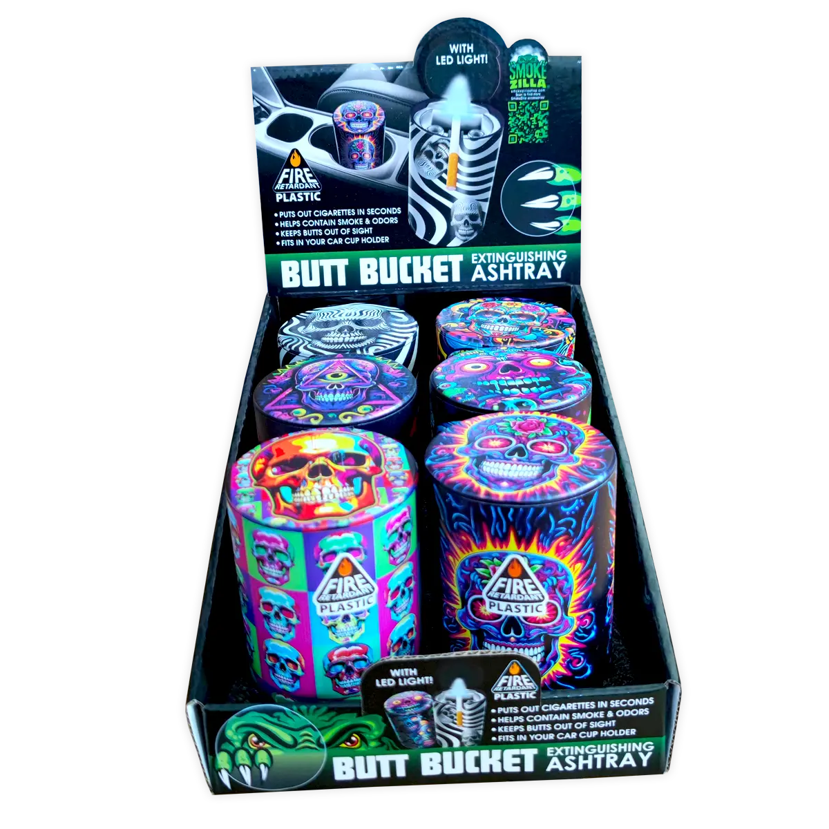 Full Print Butt Bucket Ashtray with LED Light - 6 Pieces Per Retail Ready Display 23784 SMOKEZILLA