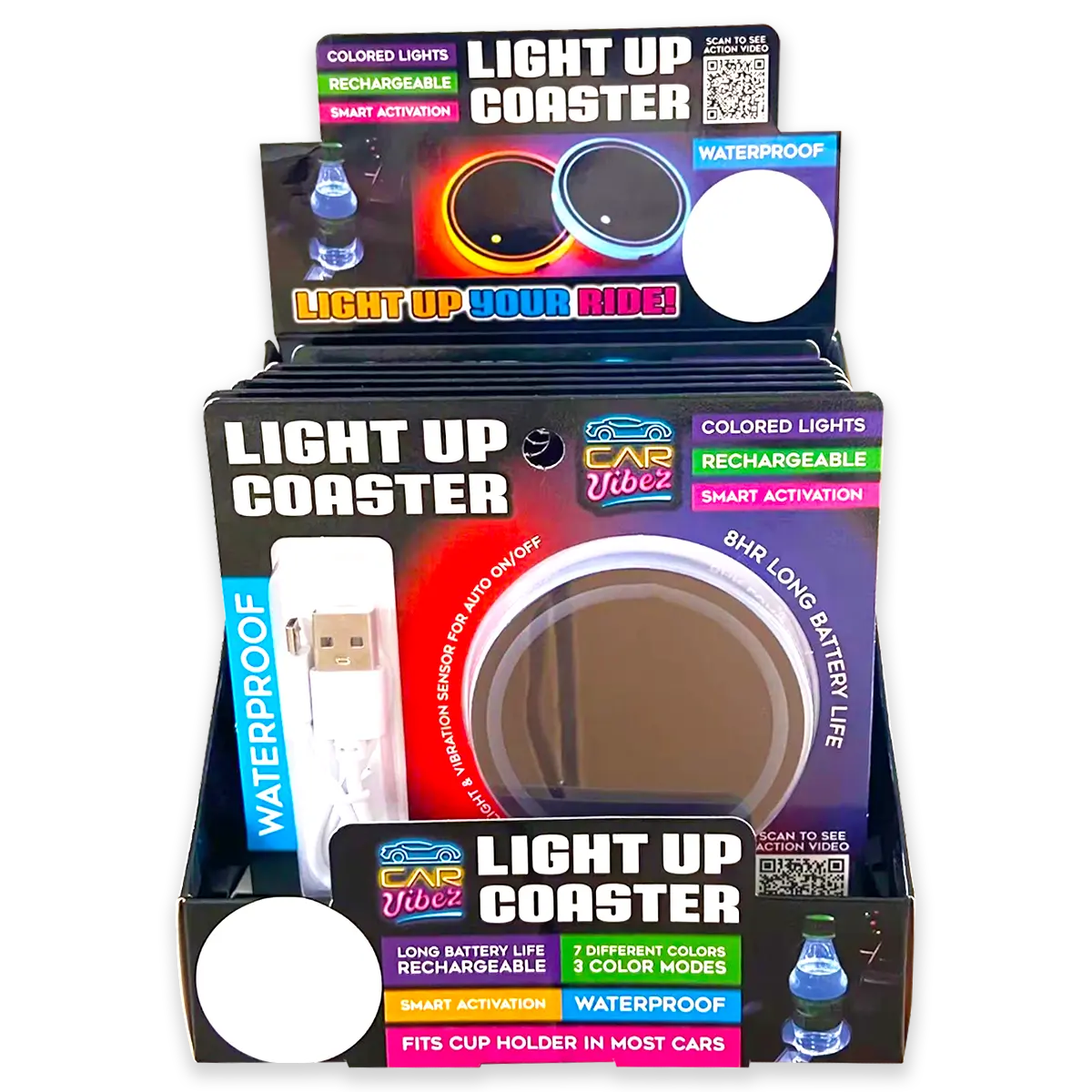 Mood Light LED Light-Up Coaster - 6 Pieces Per Retail Ready Display 23801 CAR VIBEZ