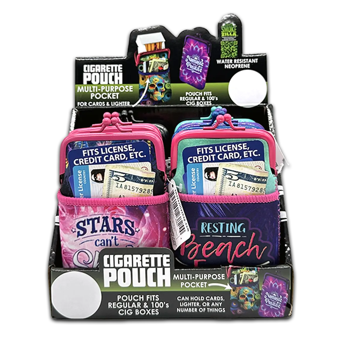 Neoprene Cigarette Pouch with Pocket - 8 Pieces Per Retail Ready Display 23825 SMOKEZILLA