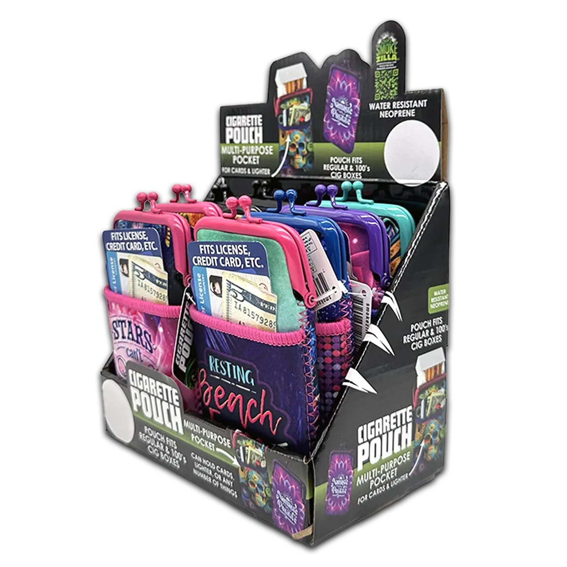 Neoprene Cigarette Pouch with Pocket - 8 Pieces Per Retail Ready Display 23825 SMOKEZILLA