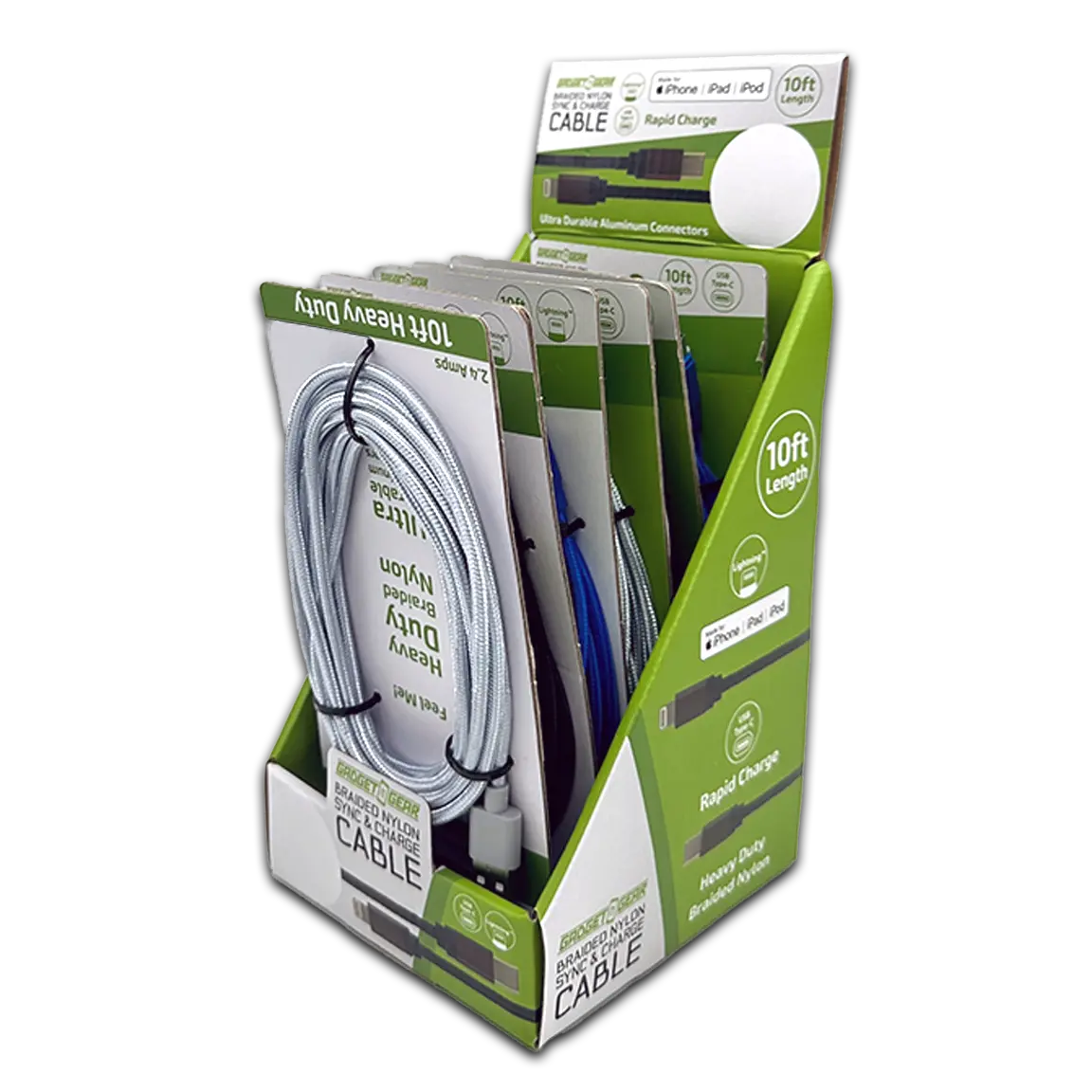 Charging Cable USB to Lightning 10FT 2.4 Amp - 6 Pieces Per Retail Ready Display 23827 GADGET GEAR