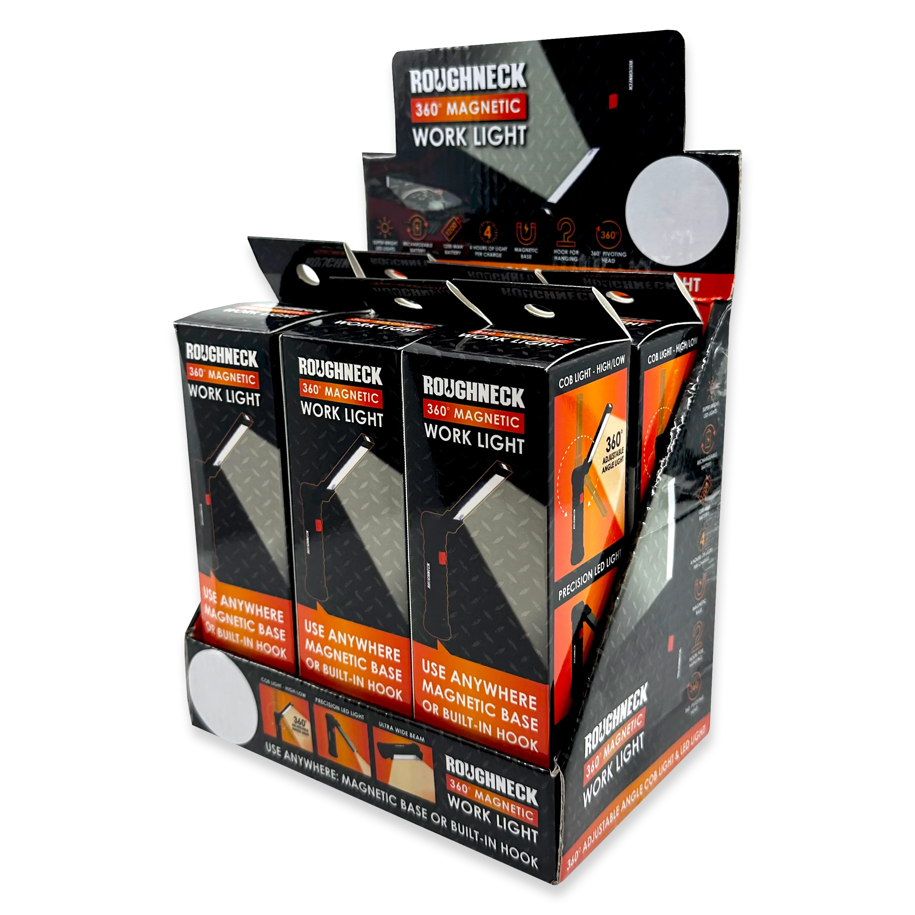 Rechargeable LED Work Flashlight with Magnetic Base - 6 Pieces Per Retail Ready Display 23862 ROUGHNECK