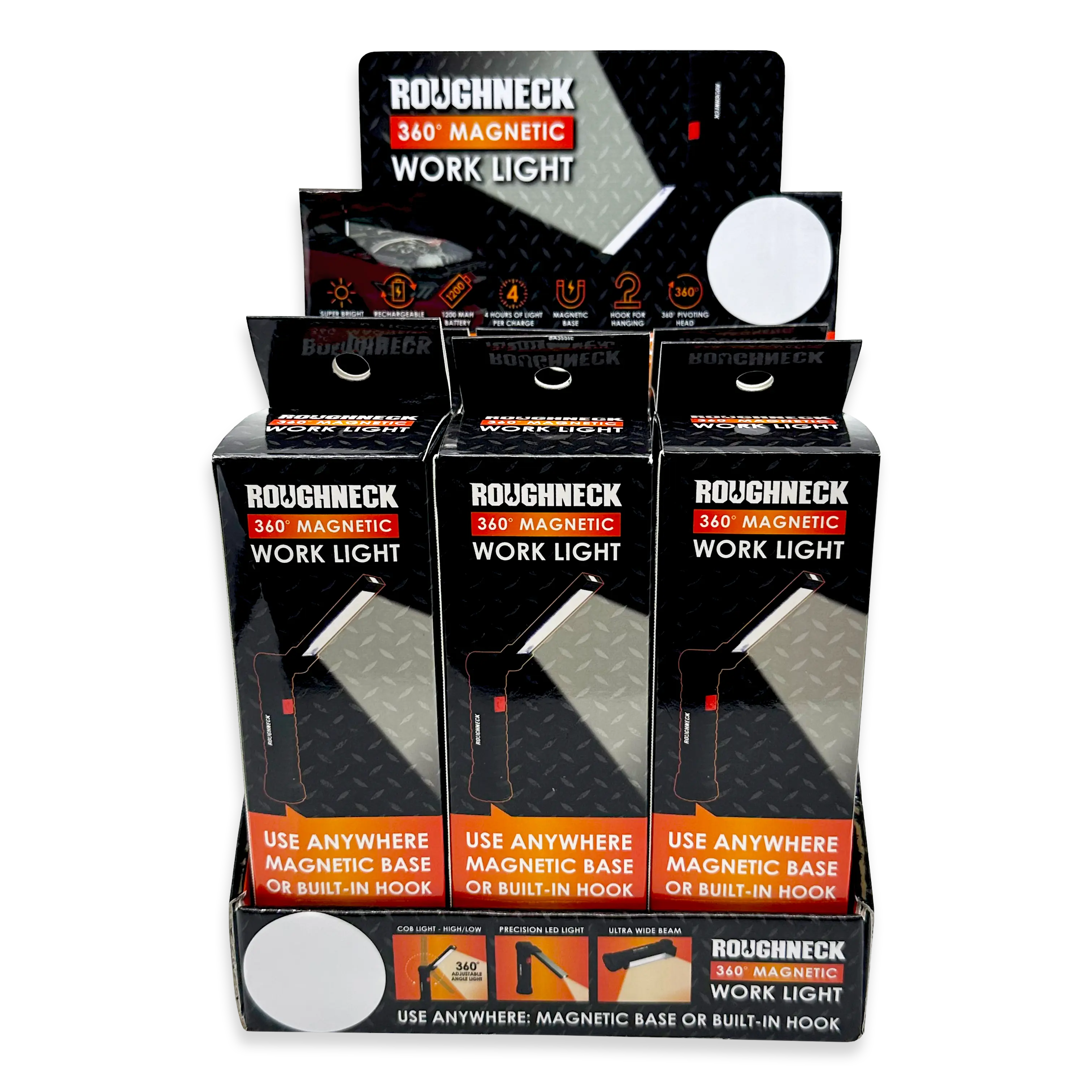 Rechargeable LED Work Flashlight with Magnetic Base - 6 Pieces Per Retail Ready Display 23862 ROUGHNECK