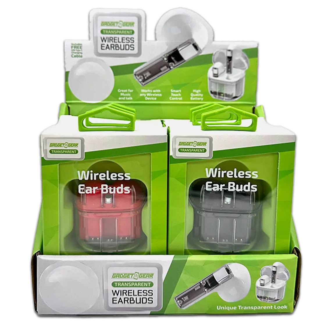 Wireless Earbuds with Transparent Case - 6 Pieces Per Retail Ready Display 23866 GADGET GEAR