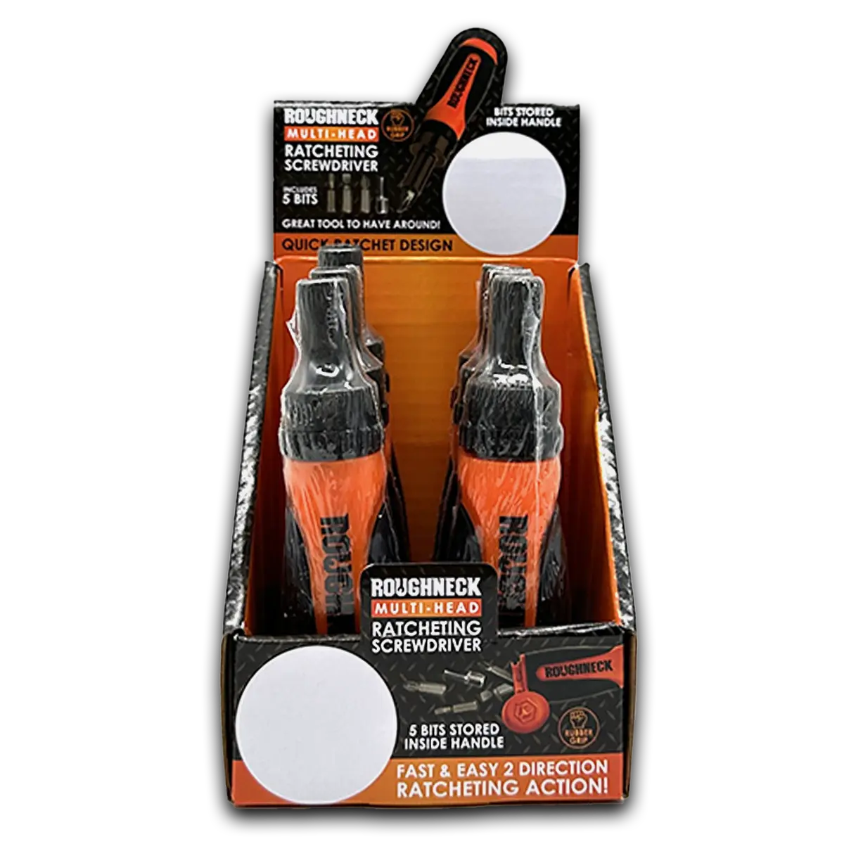 Ratcheting Screwdriver with Multi-Head Options - 6 Pieces Per Retail Ready Display 23975 ROUGHNECK