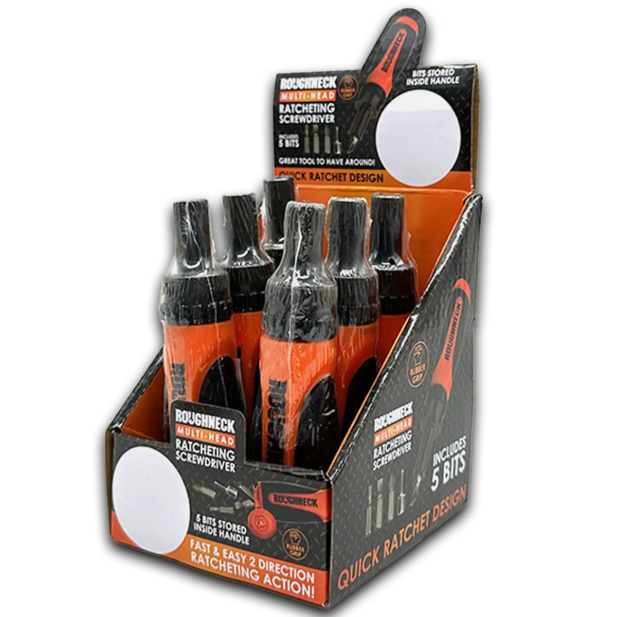 Ratcheting Screwdriver with Multi-Head Options - 6 Pieces Per Retail Ready Display 23975 ROUGHNECK