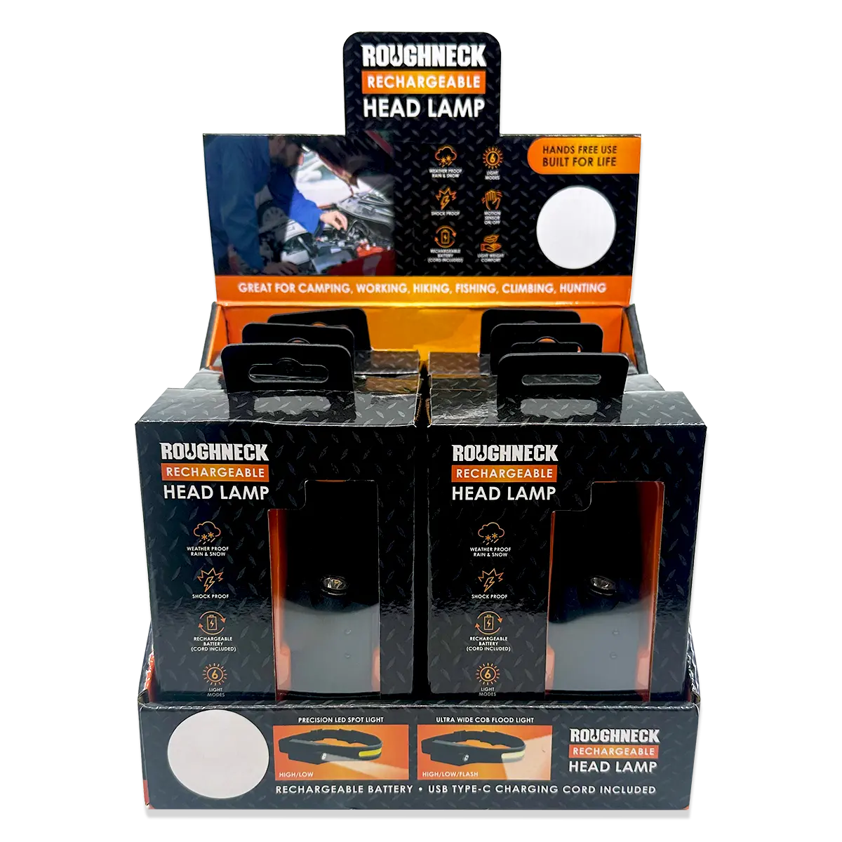 Headlamp Flashlight with Motion Sensor - 6 Pieces Per Retail Ready Display 23977 ROUGHNECK