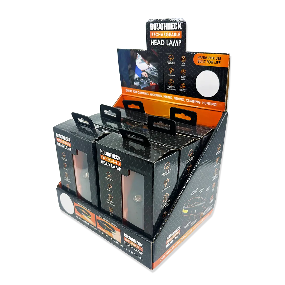 Headlamp Flashlight with Motion Sensor - 6 Pieces Per Retail Ready Display 23977 ROUGHNECK