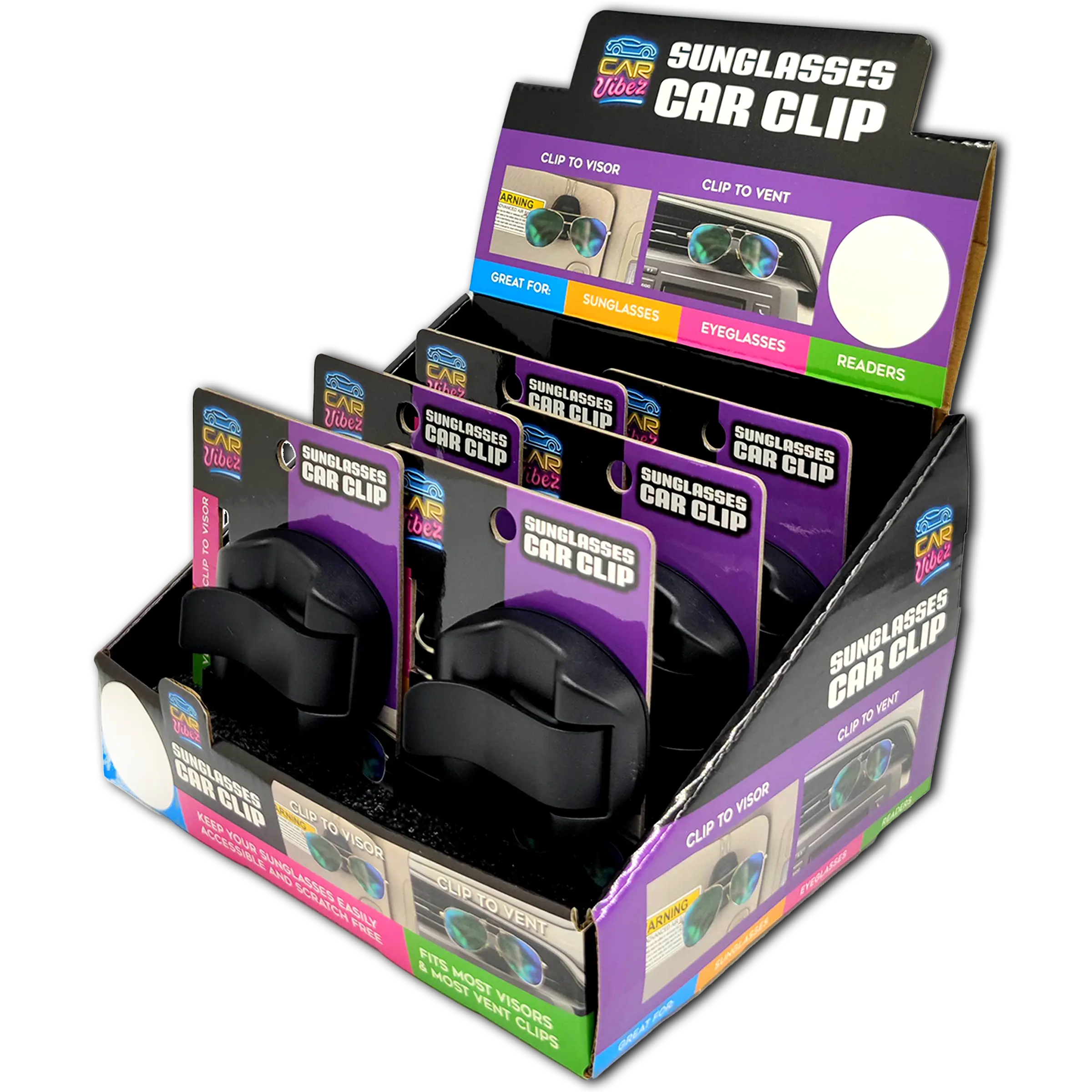 Sunglasses Car Vent and Visor Clip - 6 Pieces Per Retail Ready Display 23989 CAR VIBEZ