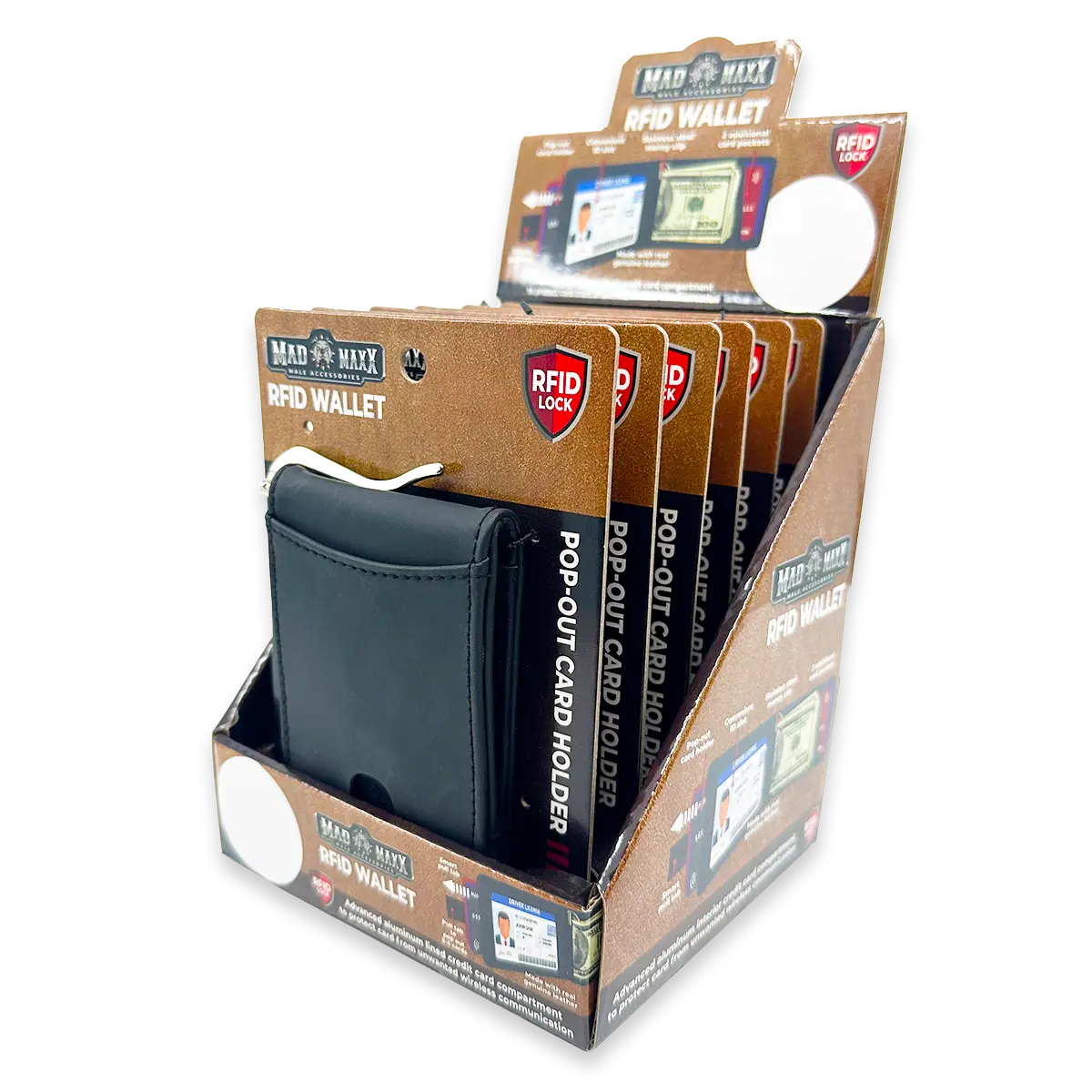 Leather RFID Blocking Ultra Slim Wallet - 6 Pieces Per Retail Ready Display 24003 ROUGHNECK