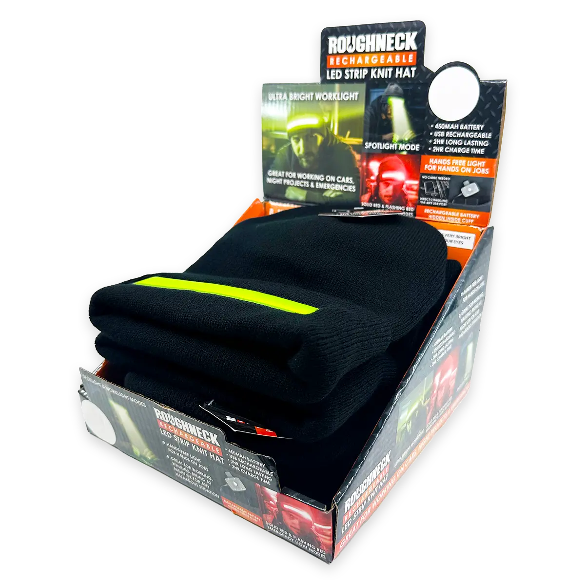 Cuffed Knit Hat Beanie with LED Strip Light - 6 Pieces Per Retail Ready Display 24055 ROUGHNECK