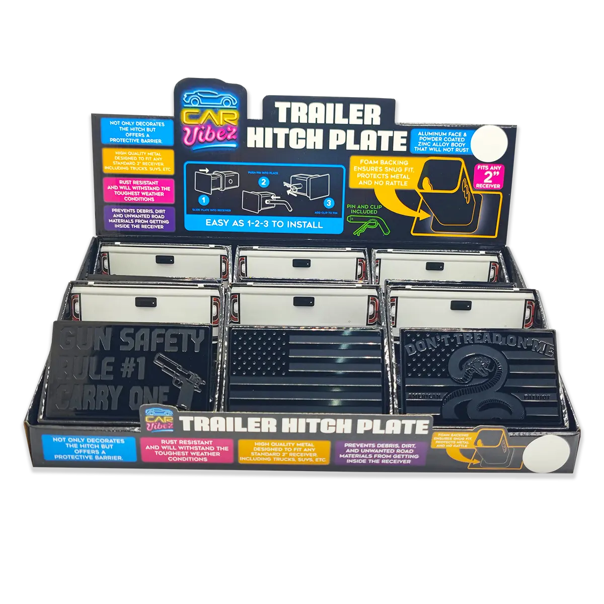 Trailer Hitch Plate Insert - 6 Pieces Per Retail Ready Display 24069 CAR VIBEZ