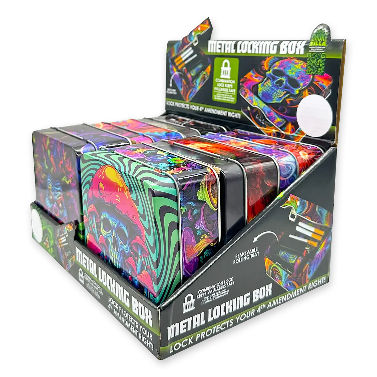 Metal Locking Storage Box with Roll Tray - 6 Pieces Per Retail Ready Display 24108 SMOKEZILLA