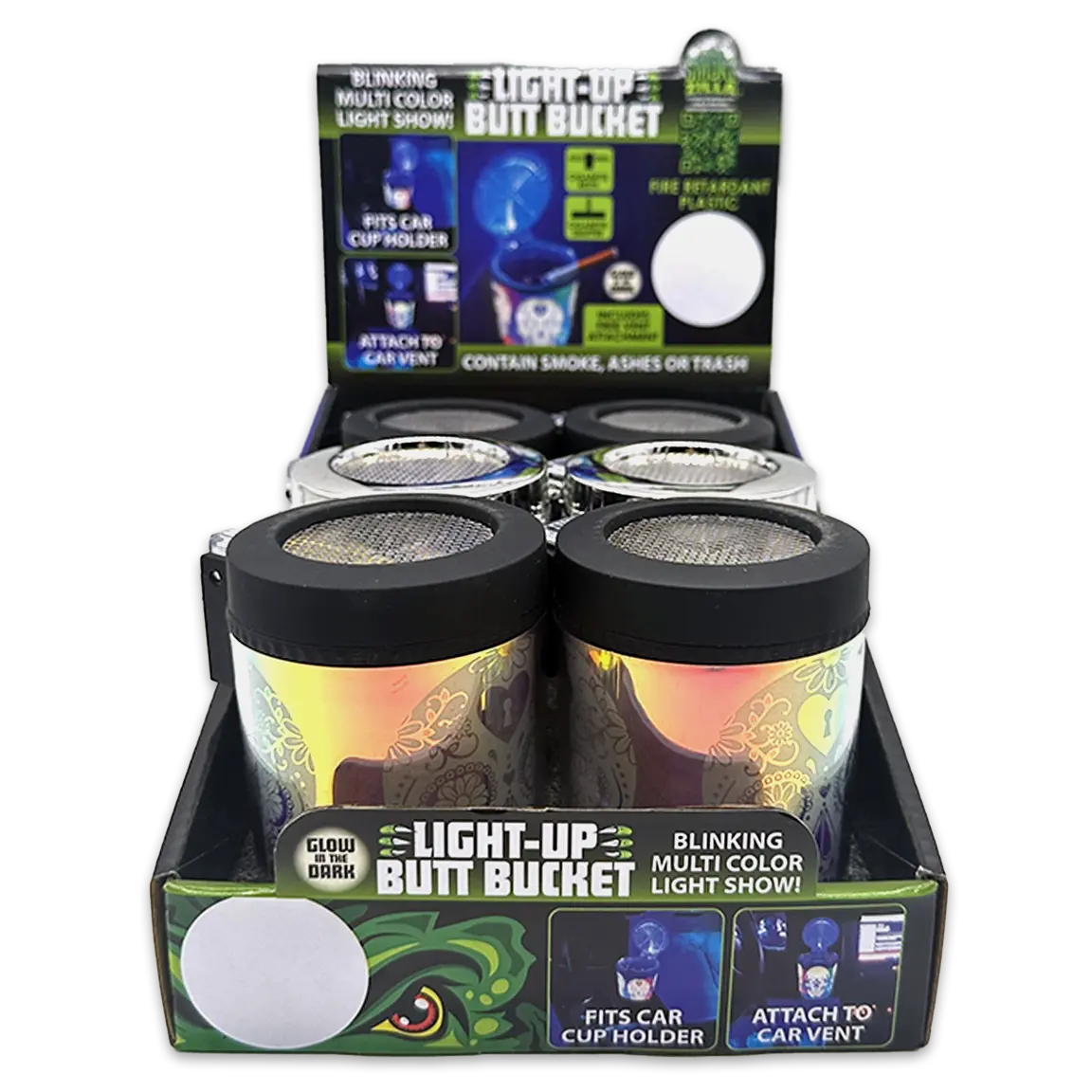 Light Show Butt Bucket Ashtray with Multi-Color LED Lights - 6 Pieces Per Retail Ready Display 24111 SMOKEZILLA