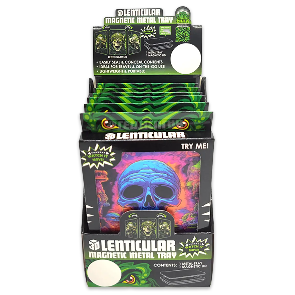 Roll Tray with Lenticular Magnetic Cover - 6 Pieces Per Retail Ready Display 24205 SMOKEZILLA