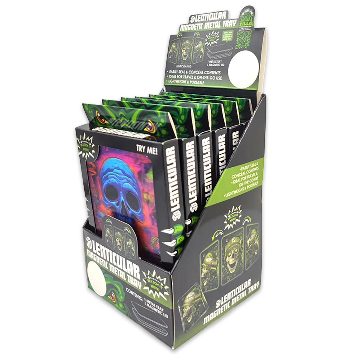 Roll Tray with Lenticular Magnetic Cover - 6 Pieces Per Retail Ready Display 24205 SMOKEZILLA