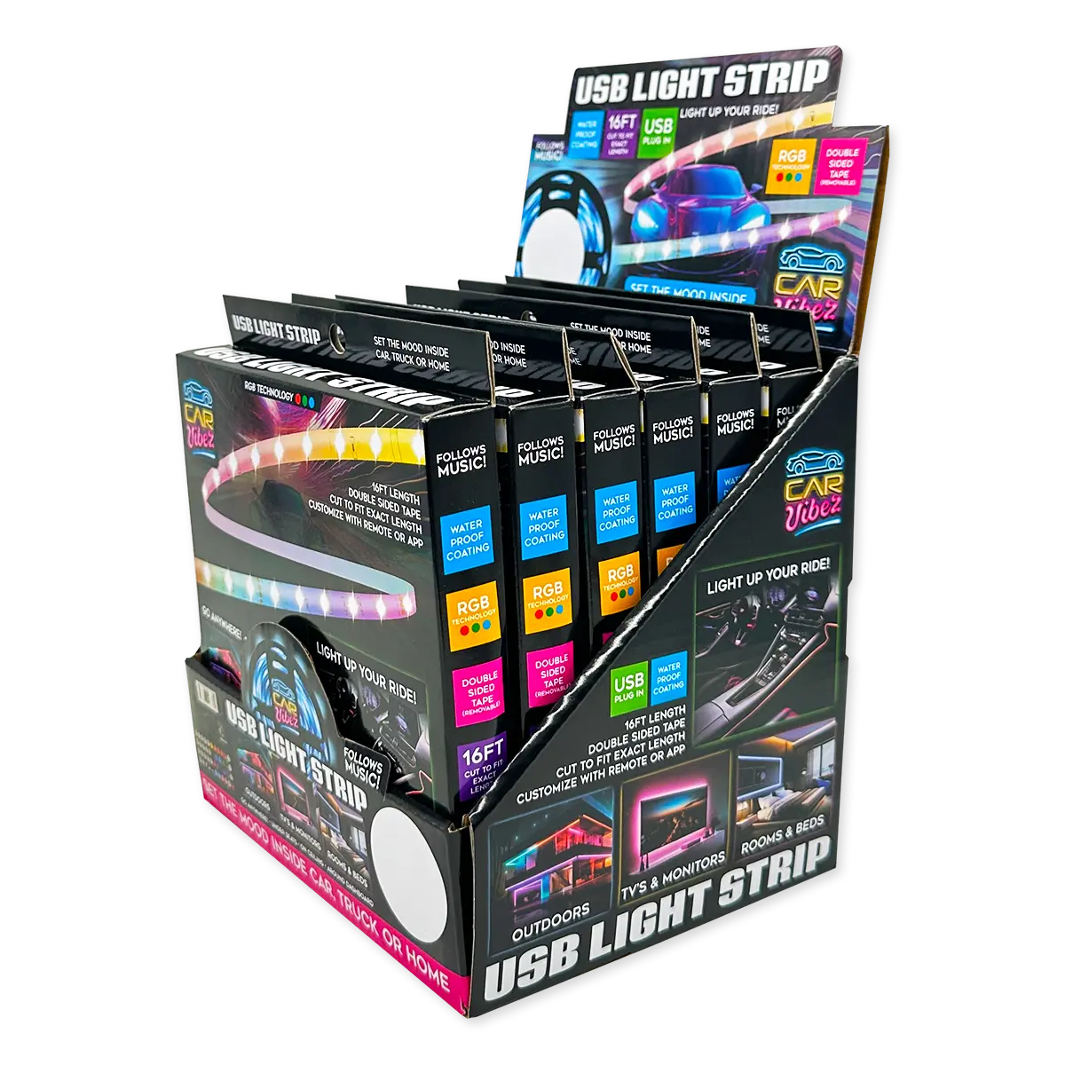 Mood Light Strip USB with Remote 16FT - 6 Pieces Per Retail Ready Display 24338 CAR VIBEZ
