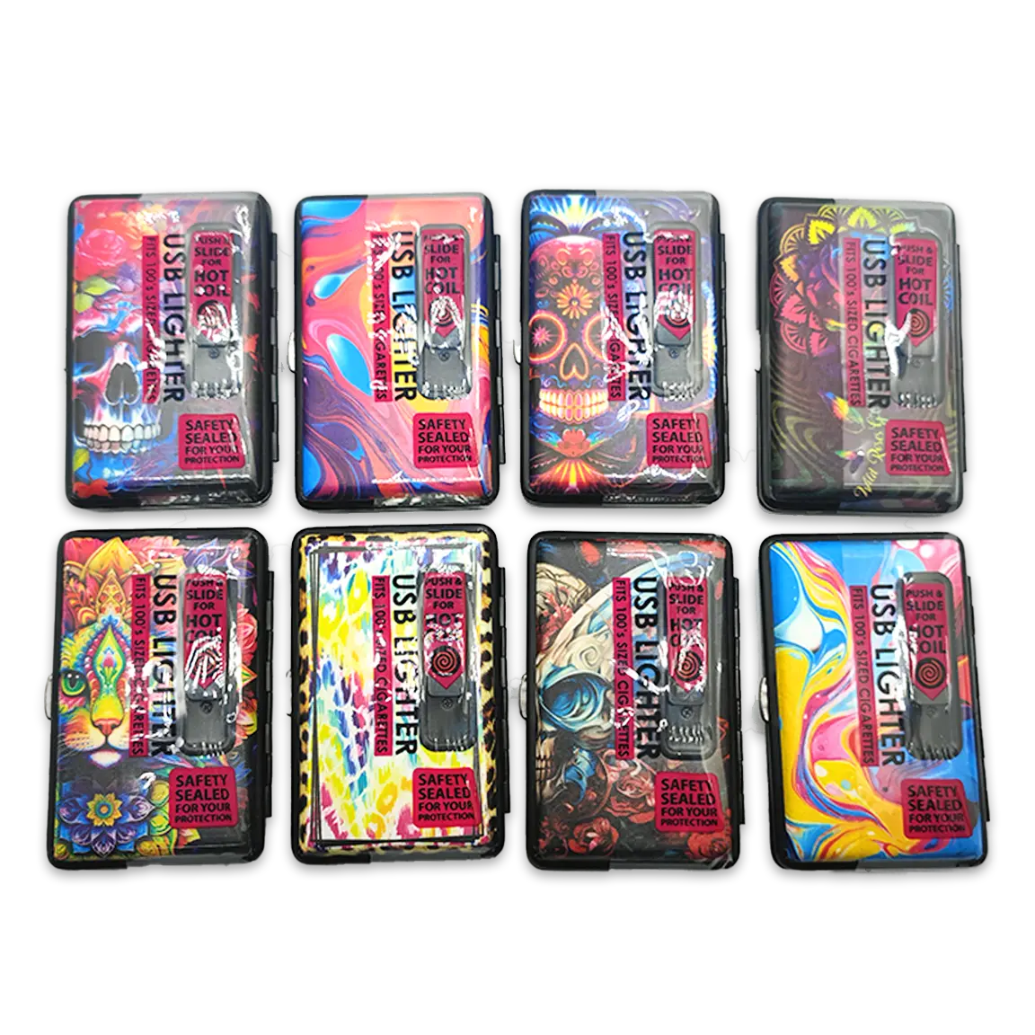 100s Cigarette Case with USB Coil Lighter - 8 Pieces Per Retail Ready Display  24362 SMOKEZILLA