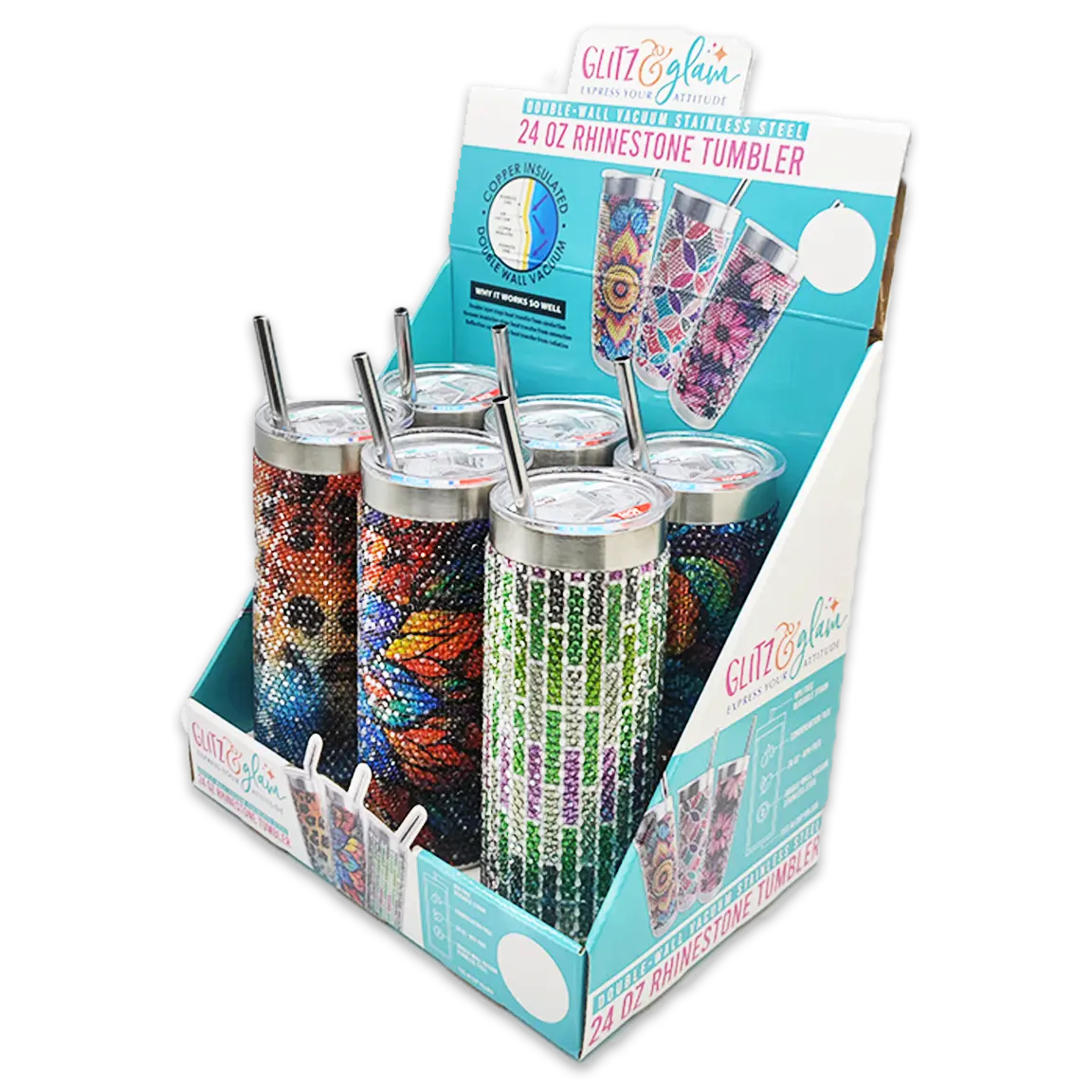 Insulated 24 Oz Rhinestone Tumbler Cup - 6 Pieces Per Retail Ready Display 24374 ROUGHNECK