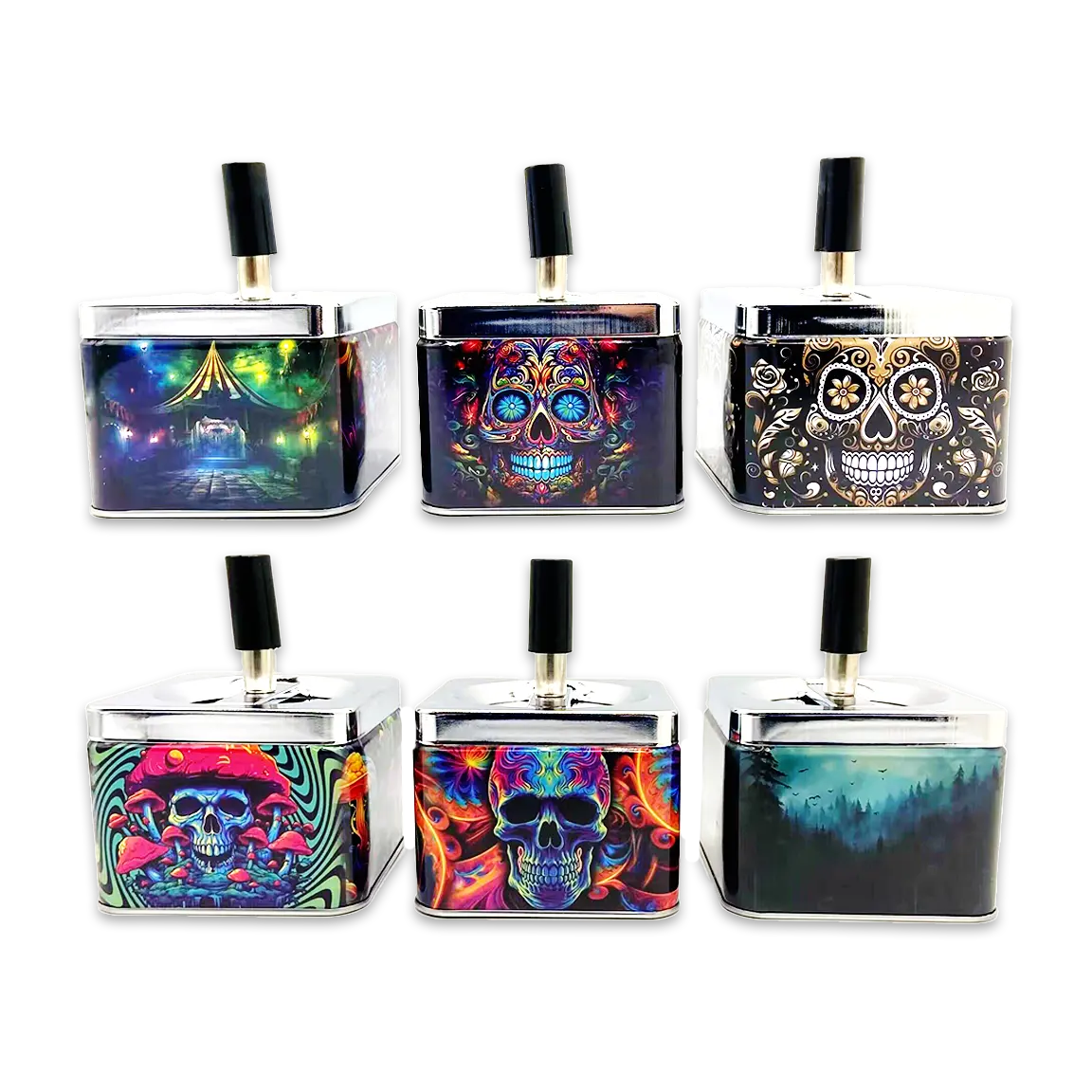 Push Down Metal Ashtray- 6 Per Retail Ready Wholesale Display 24446 SMOKEZILLA