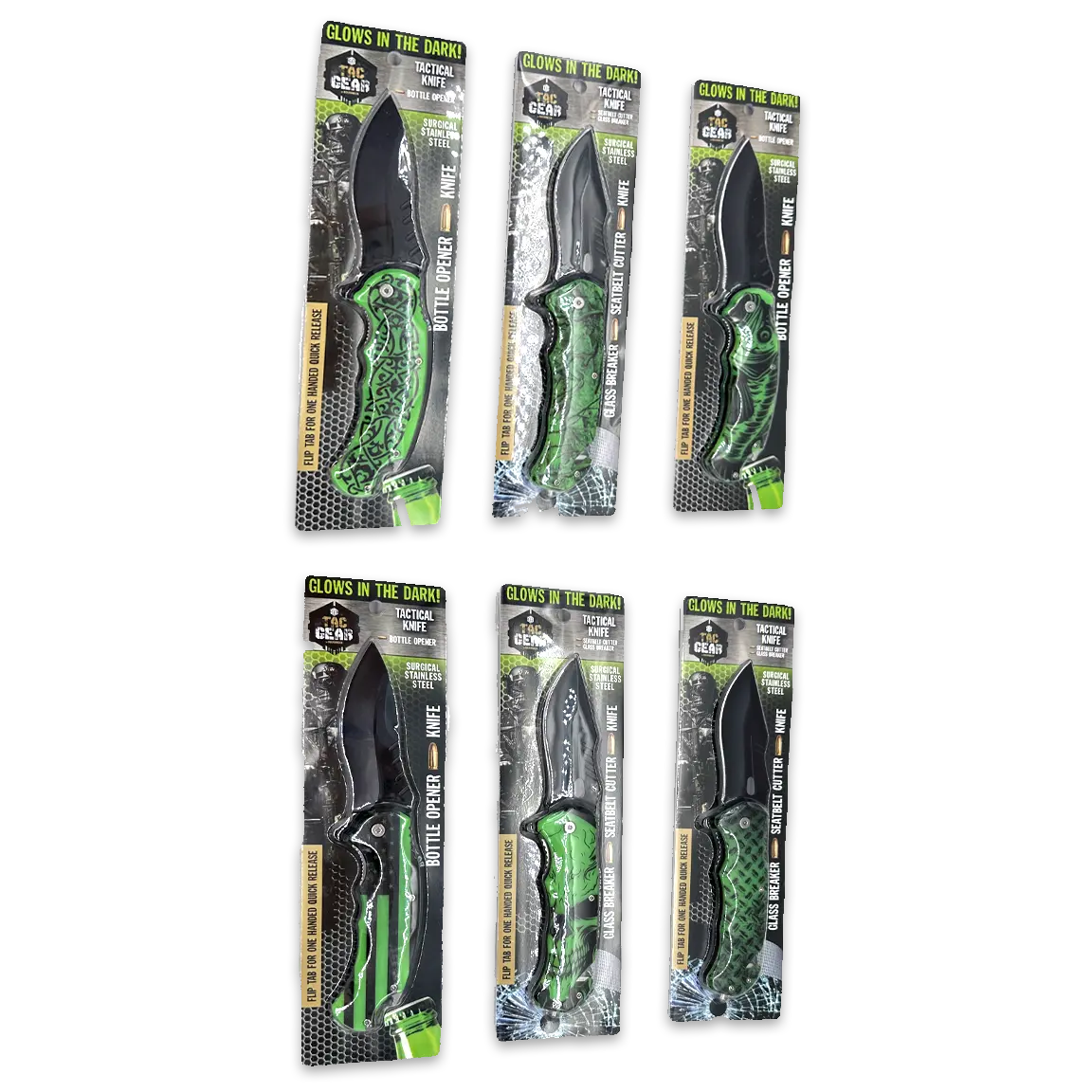Pocket Knife Glow in The Dark with Bottle Opener - 6 Pieces Per Retail Ready Display 24450 TAC GEAR