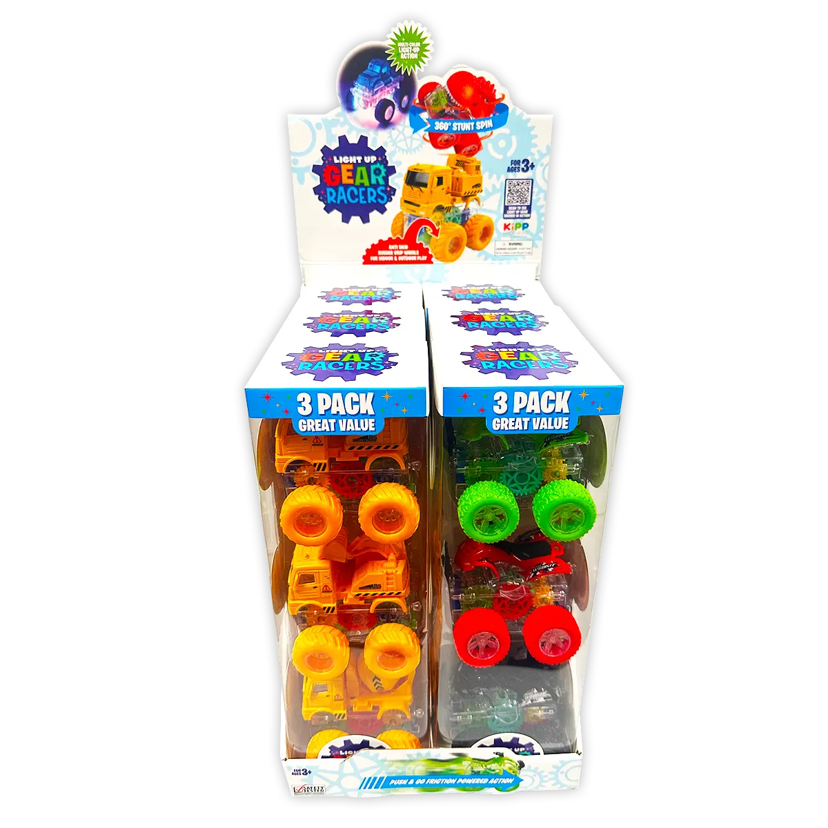 Friction Toy Car Light-Up 3 Pack Set - 6 Pieces Per Retail Ready Display 24453 KIPP BROTHERS