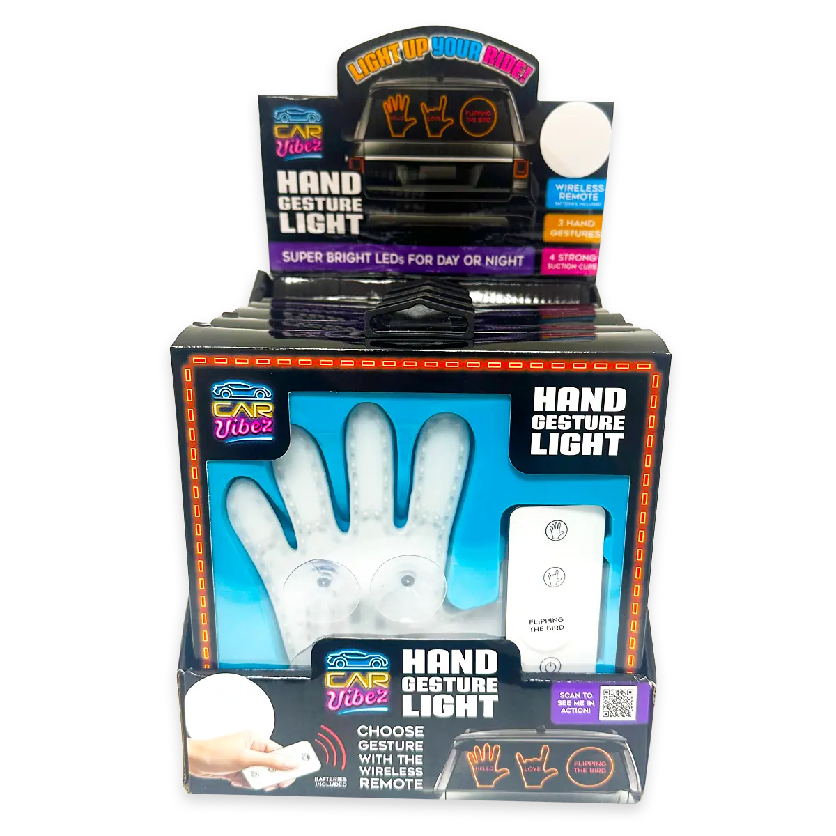 Hand Gesture Lighted Suction Cup Mount Sign with Remote - 6 Pieces Per Retail Ready Display 24454 CAR VIBEZ
