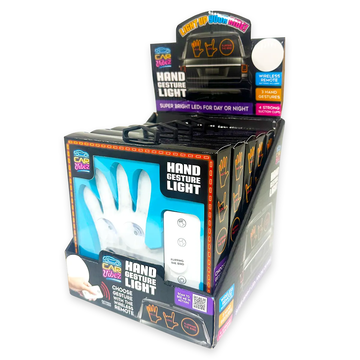 Hand Gesture Lighted Suction Cup Mount Sign with Remote - 6 Pieces Per Retail Ready Display 24454 CAR VIBEZ