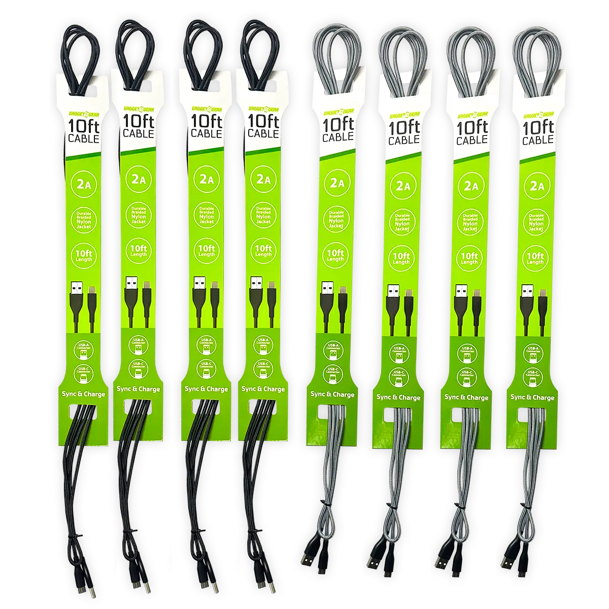 Charging Cable USB to USB-C 10FT 2 Amp - 8 Pieces Per Pack 24691 GADGET GEAR