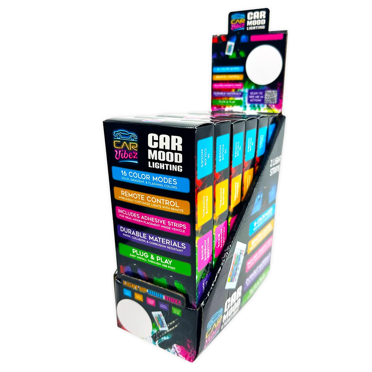 Car Mood Lighting with Remote - 6 Pieces Per Retail Ready Display 24694 CAR VIBEZ