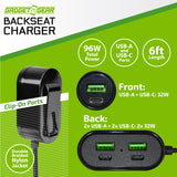Backseat Car Charger 6 Port USB / USB-C 6FT 96 Watts - 6 Pieces Per Retail Ready Display 24695