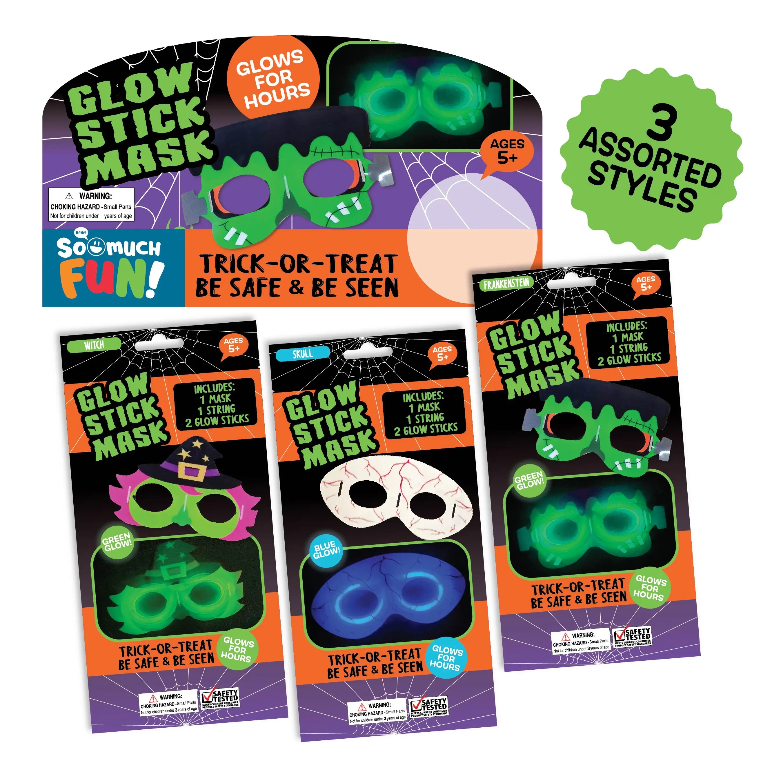 Glow in The Dark Halloween Mask and Glowstick - 6 Pieces Per Pack 24776 KIPP BROTHERS