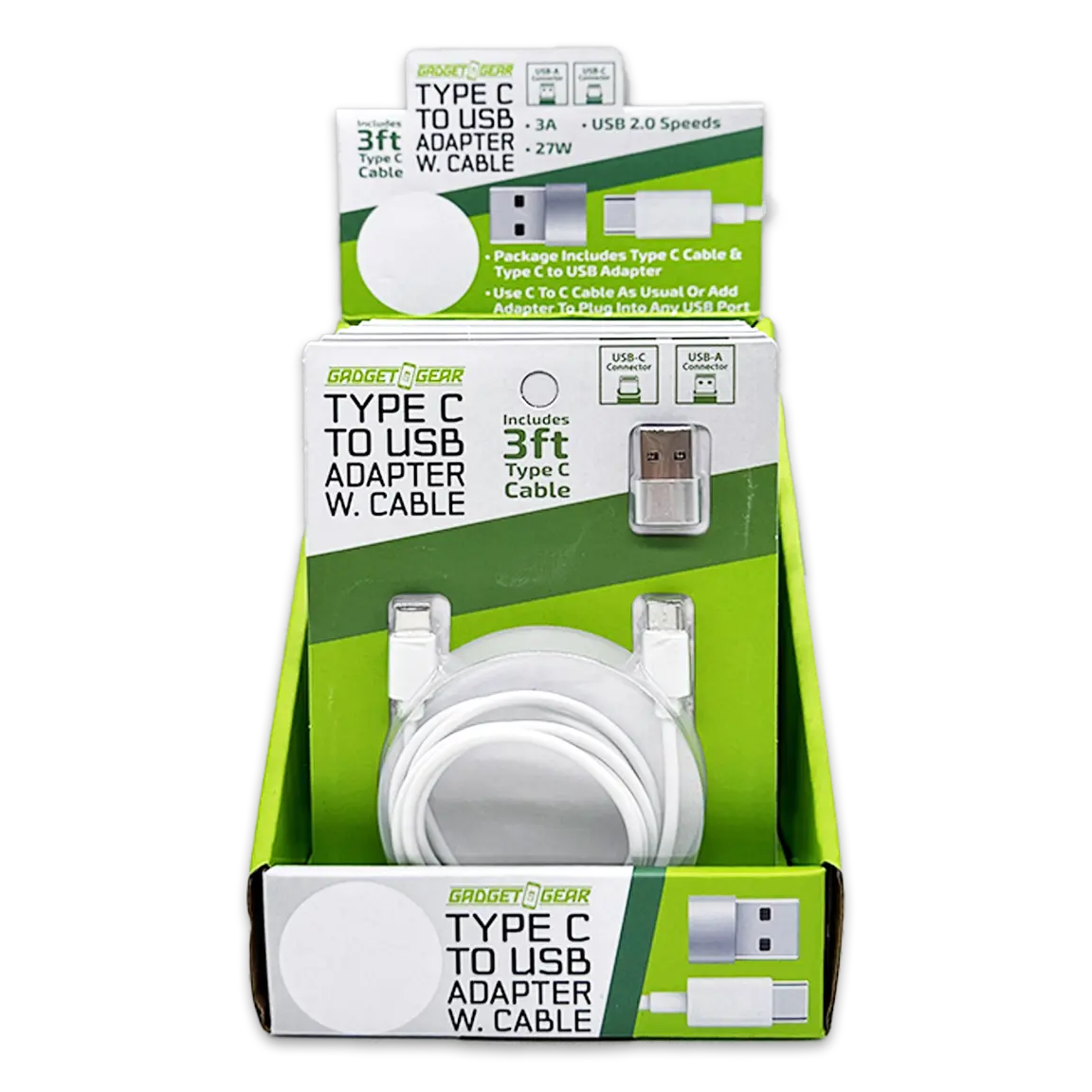 Charging Cable USB-C to USB-C with USB Adapter 3FT 3 Amp - 6 Pieces Per Retail Ready Display 24835 GADGET GEAR