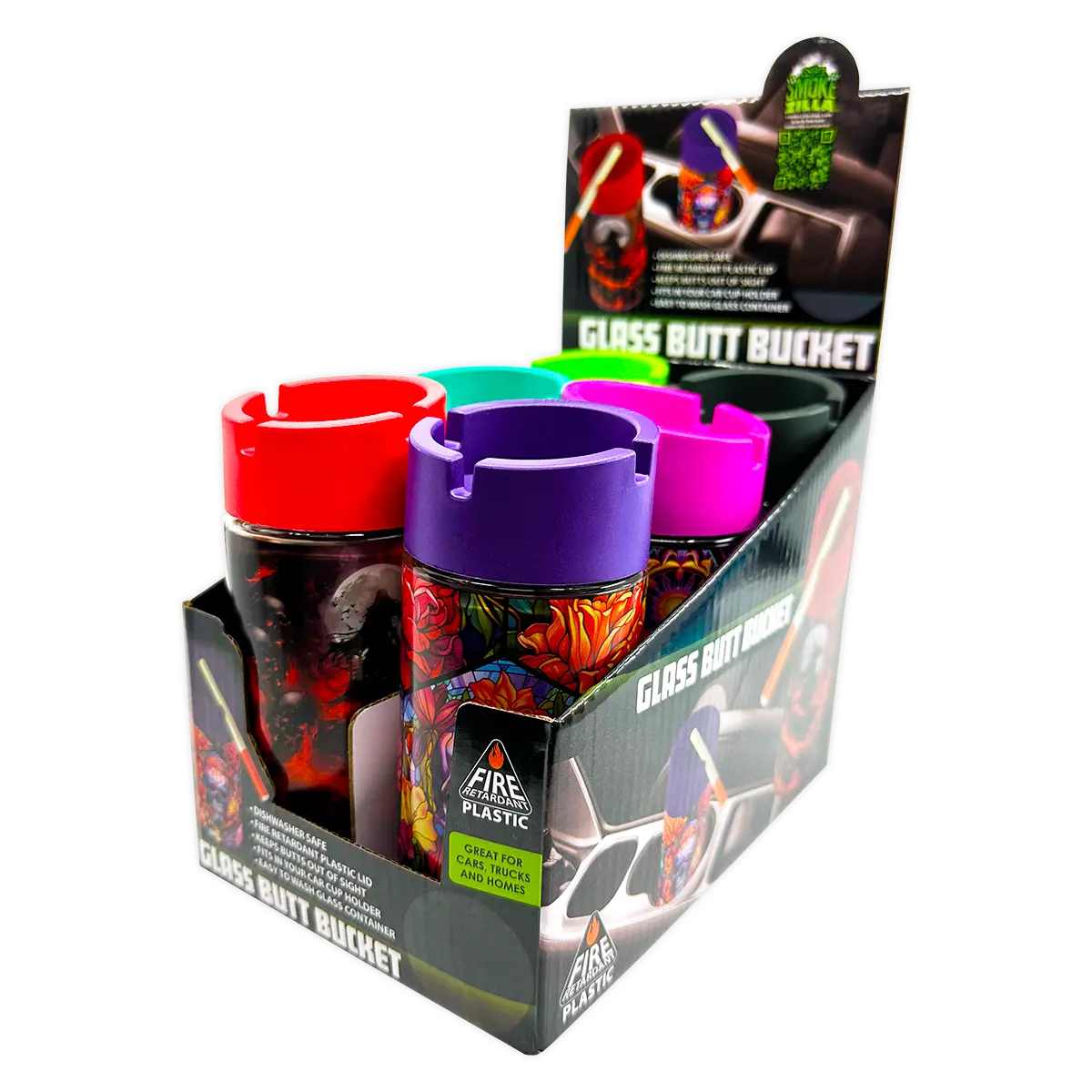 Full Print Glass Butt Bucket Ashtray - 6 Per Retail Ready Display 24948 SMOKEZILLA