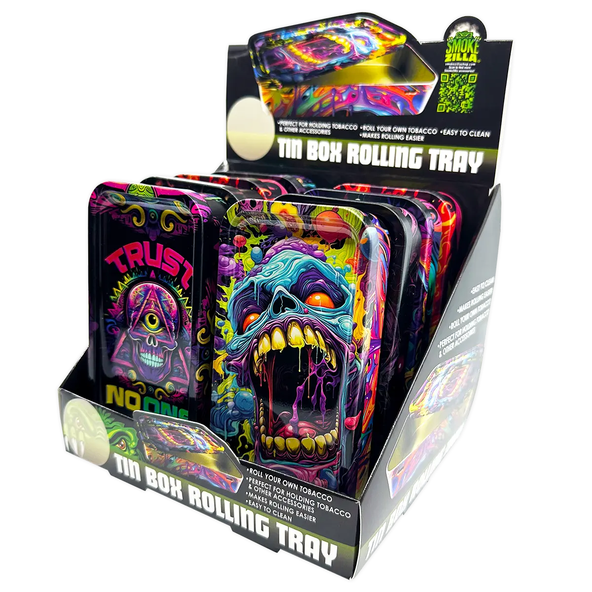 Metal Roll Tray with Storage Box - 8 Pieces Per Retail Ready Display 25021 SMOKEZILLA