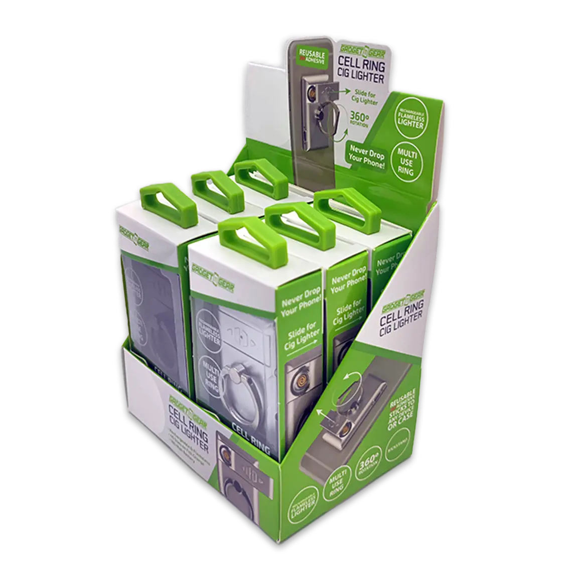 Cell Phone Ring Attachment with USB Coil Lighter - 6 Pieces Per Retail Ready Display 25071 GADGET GEAR