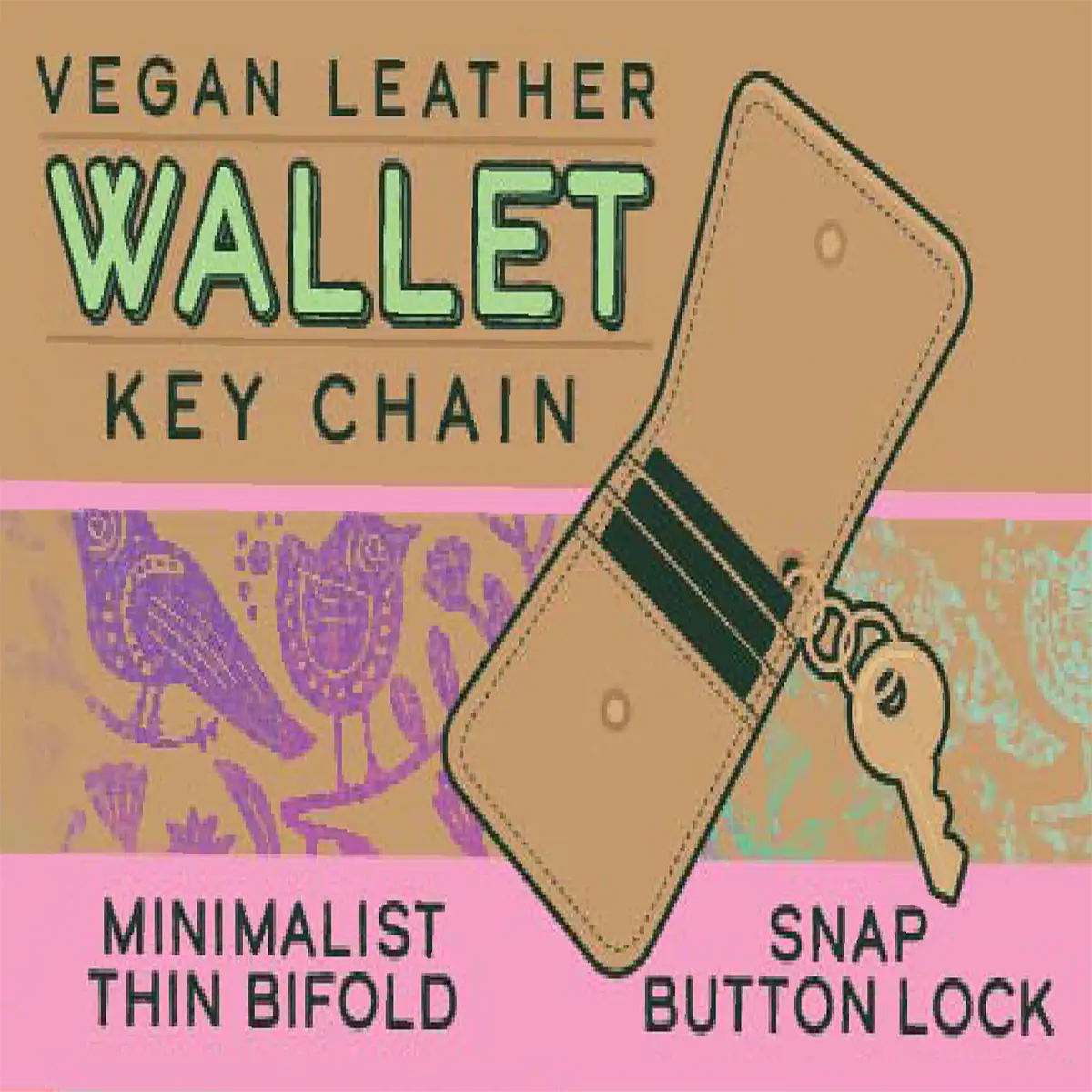 Vegan Leather Wallet Keychain - 6 Pieces Per Retail Ready Display 25130 NOVELTY INC